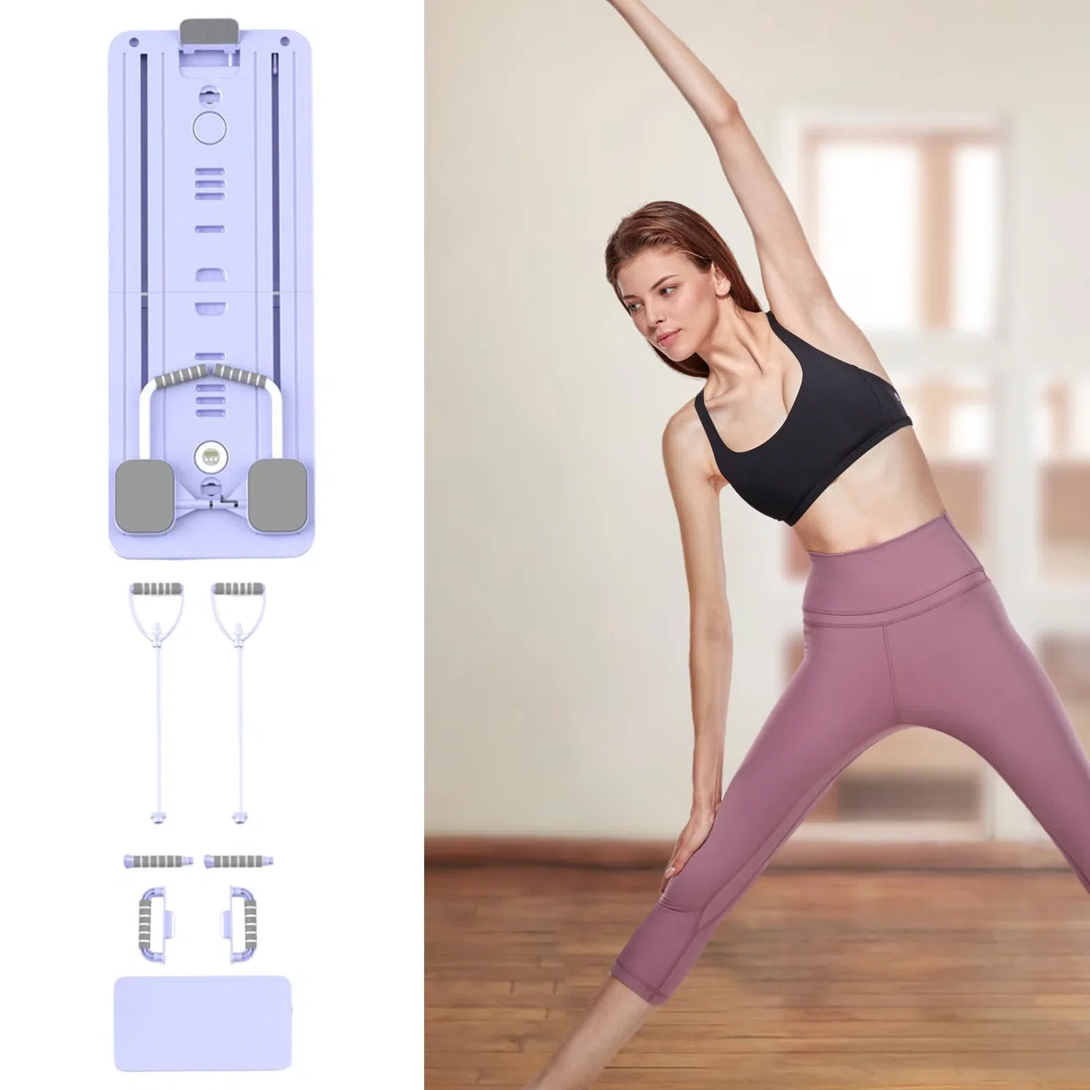 Riformatore portatile per Pilates Reformer, macchina per allenare gli addominali e pilates, accessorio pieghevole per la palestra a casa con fasce per l'allenamento della forza, per esercizi fisici