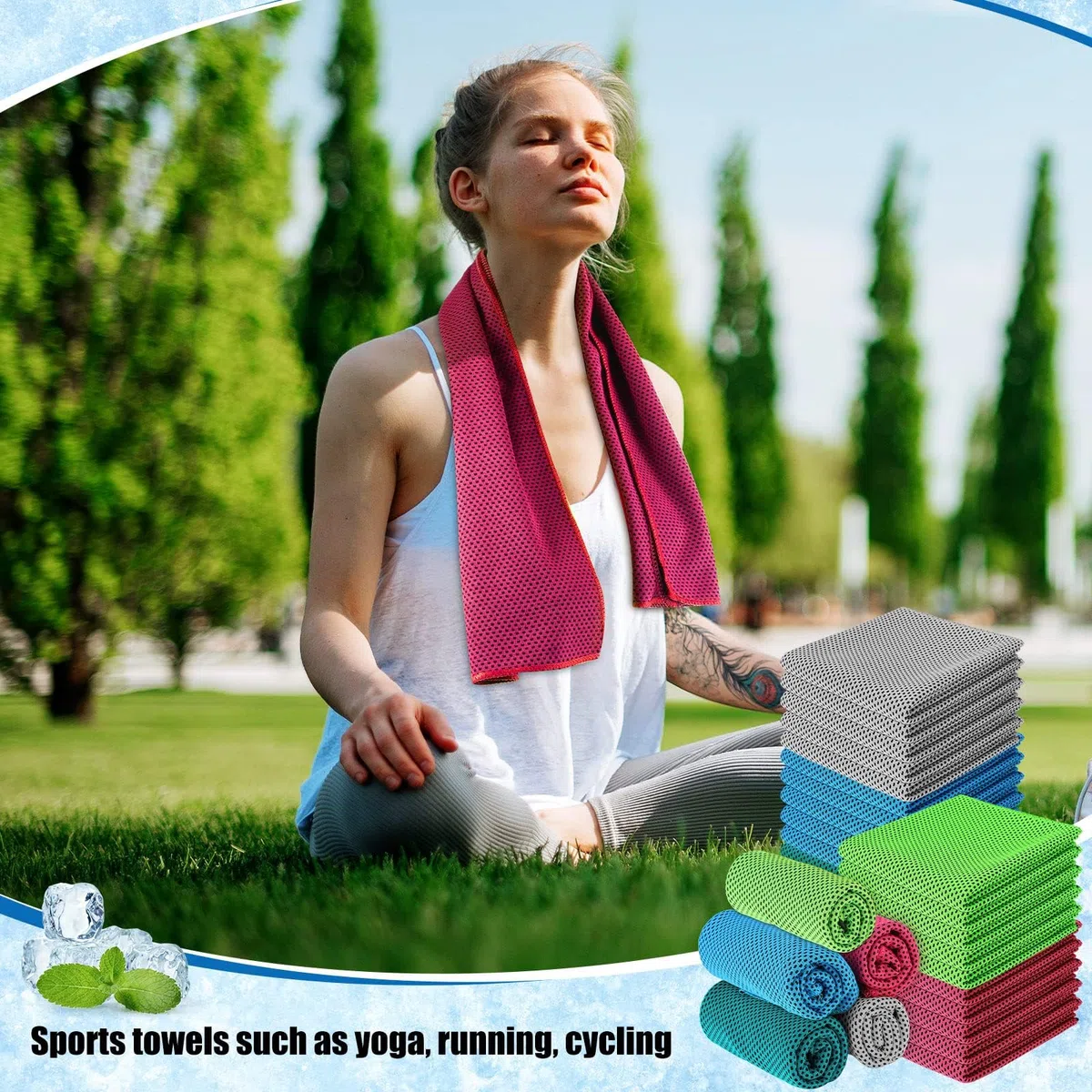 Asciugamano in microfibra, 81,3 x 30,5 cm, rinfrescante, morbido, per collo e viso, traspirante, asciugamano rinfrescante per yoga, sport, campeggio e altre attività (colori chiari, 50 pezzi)