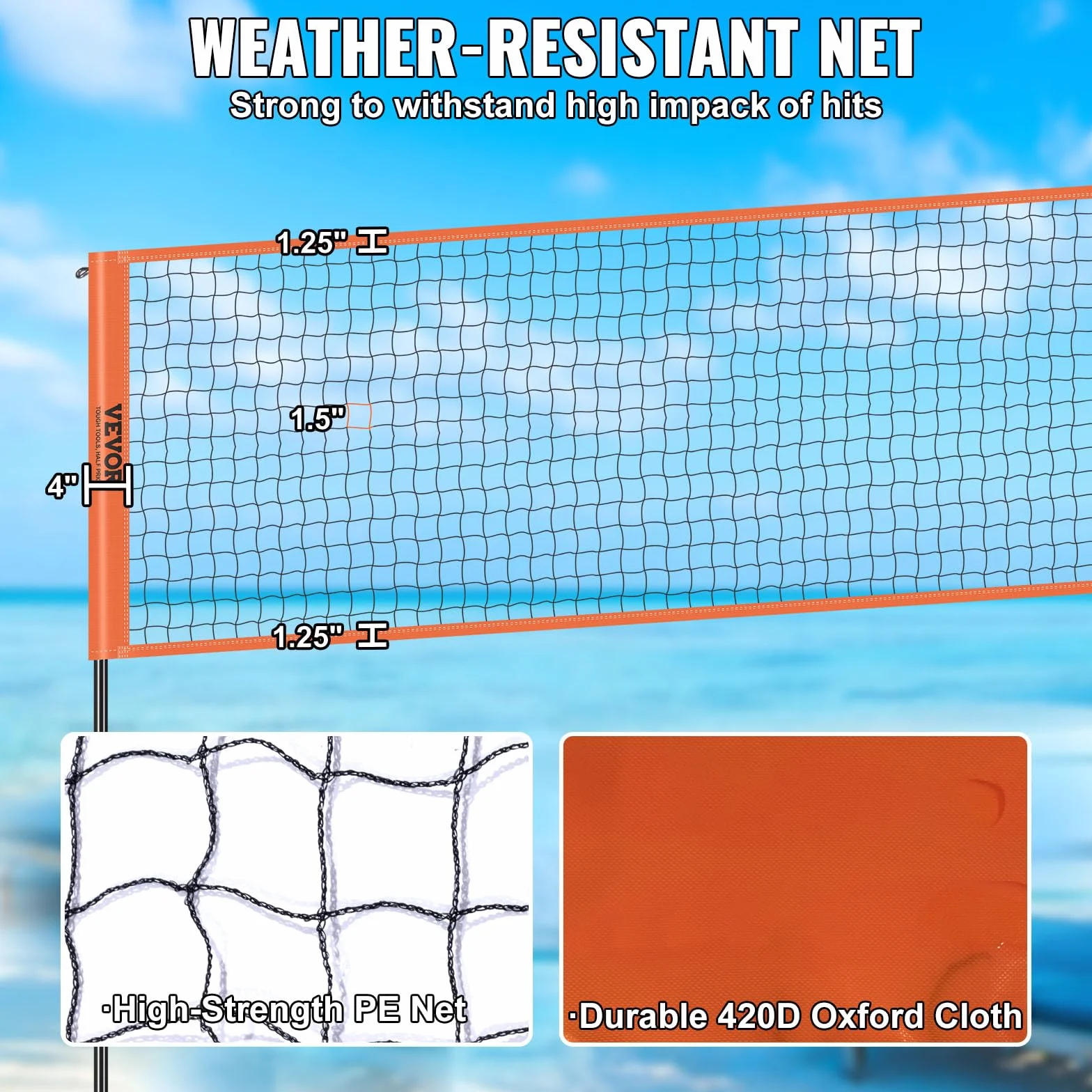 VEVOR Rete da pallavolo a 4 Vie, Set da Rete da Badminton ad Altezza Regolabile per Prato da Spiaggia in Cortile, Rete da pallavolo Portatile all'aperto con Borsa per Il Trasporto, Set da Gioco