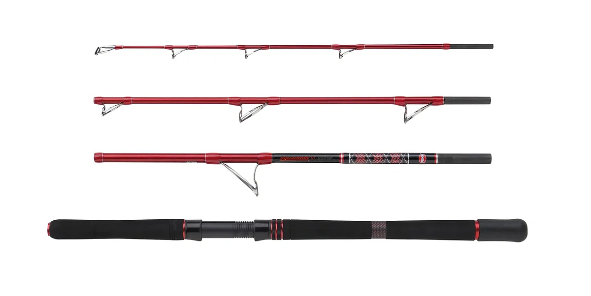 PENN Squadron III - Canna da viaggio per barca in acqua salata, ad alto modulo in carbonio 24T, componenti a prova di acqua salata, ideale per merluzzo, merluzzo, merluzzo, halibut e altro, rosso
