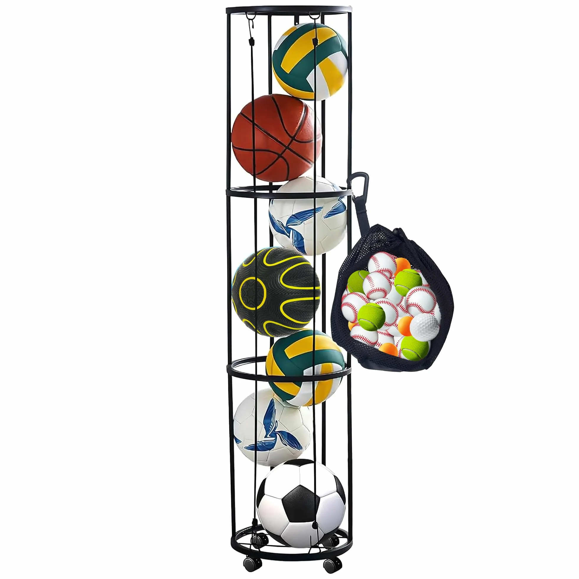 Shiawase 3 Livelli Rastrelliera per Palloni con Ruote, Portapalloni Verticale, Portapalloni Rimovibile Portapalloni Sportivo, Scaffale Stoccaggio Attrezzature Sportive, per Attrezzature Sportive