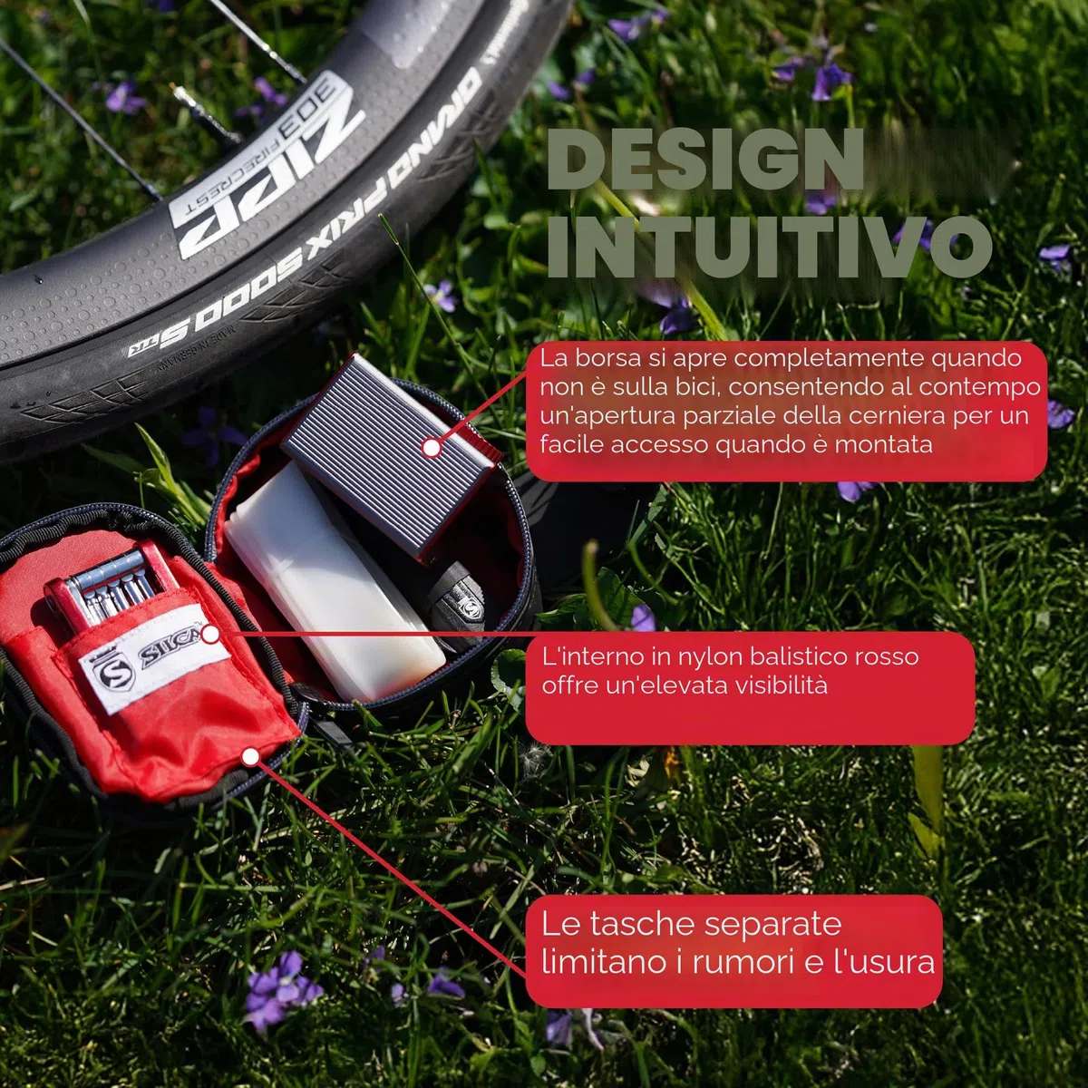 SILCA MATTONE | Borsa per bici con sistema di chiusura BOA | Impermeabile YKK Zipper Storage | Borsa da sella per bici da strada | Piccola borsa per bici | Borse per bici sotto il sedile