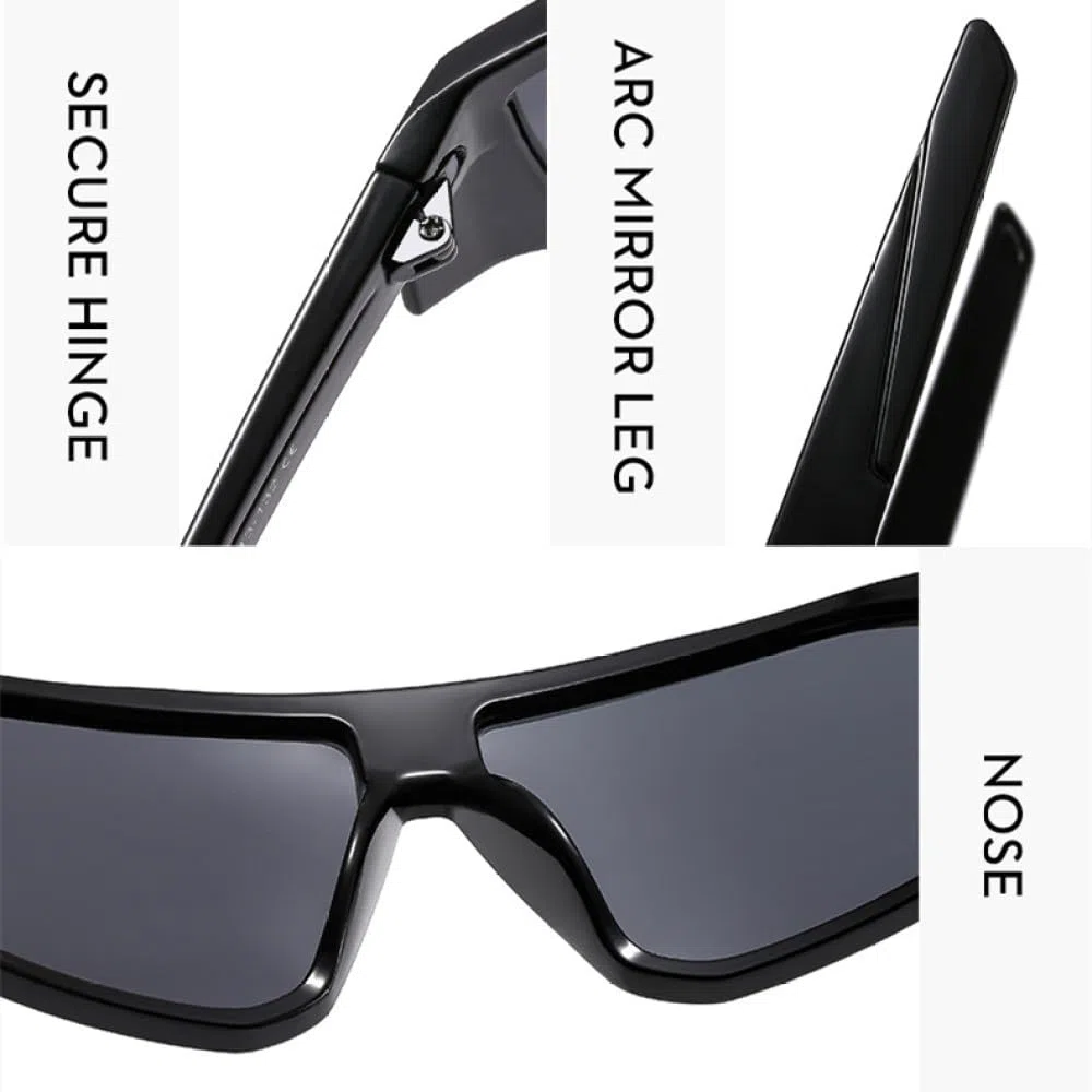 Occhiali da sole polarizzati sportivi Occhiali da sole per uomo Occhiali da parabrezza firmati di marca Occhiali irregolari femminili, C1 Nero brillante, Con una borsa