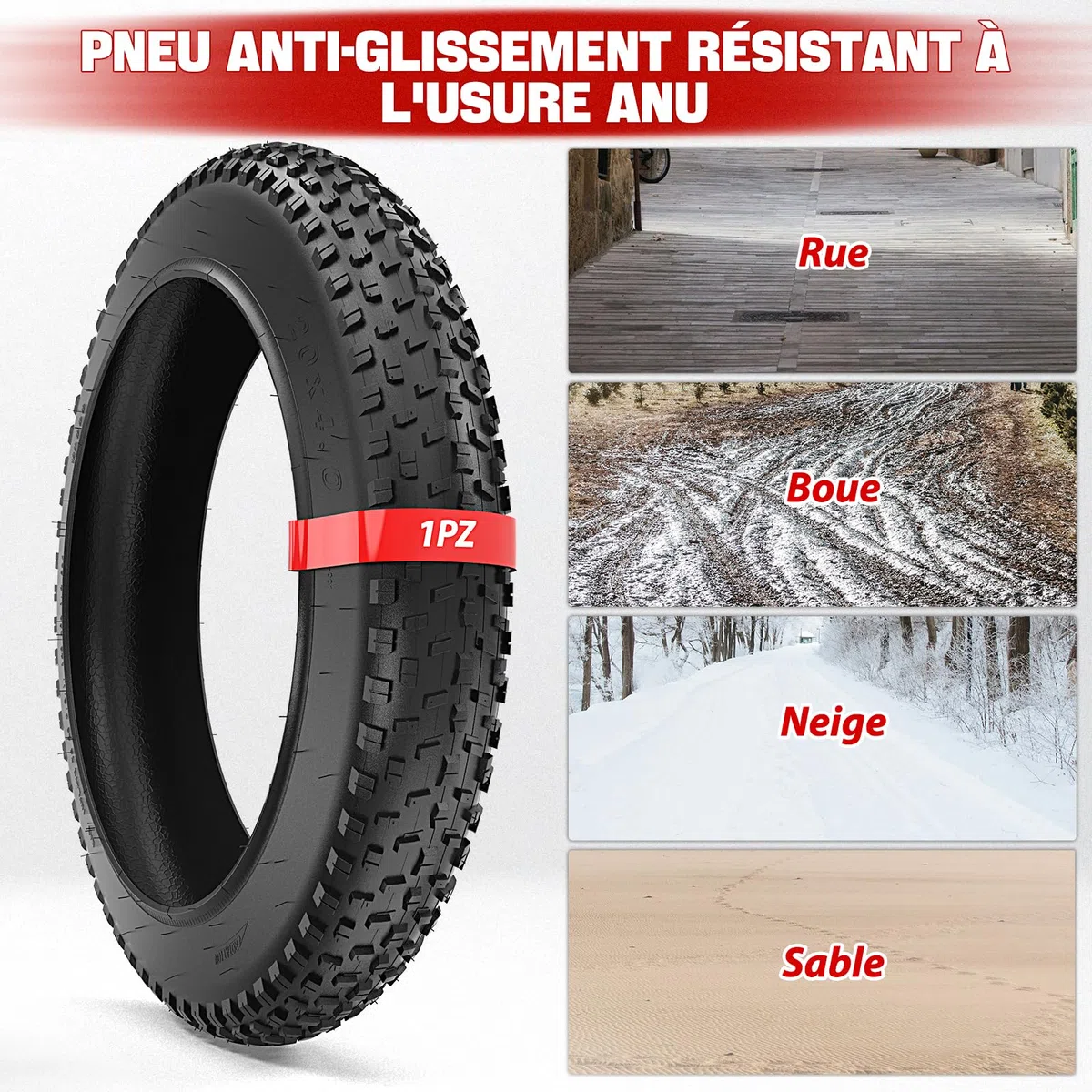 1PZ F3T-2X4 Pneumatico 20x4 Pollice per Mountain Bike Pieghevole per MTB su Strada o Fuori Strada Bicicletta Elettrica, Fat Bike