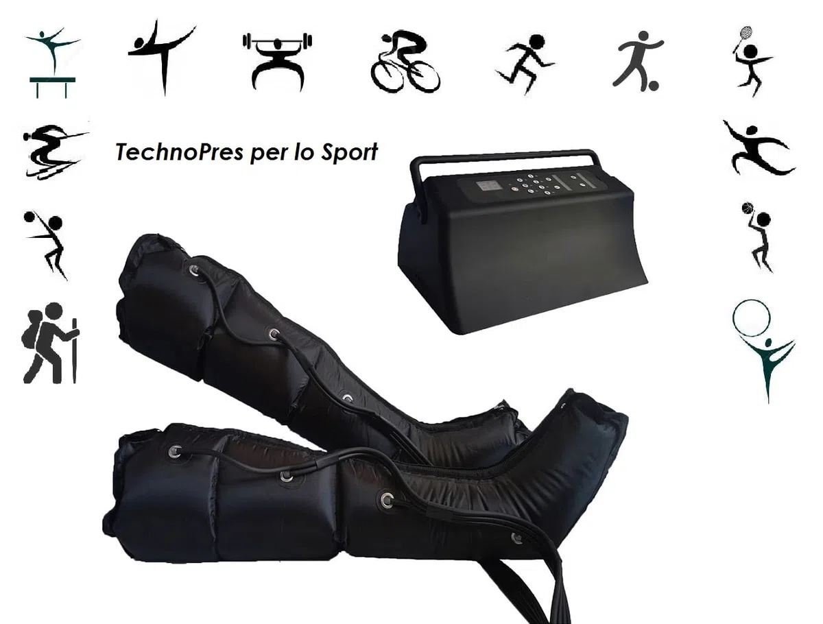 TechnoPres SPORT Presso massaggio allenamento e recupero muscolare tutte le attività sportive contro crampi acido lattico ..