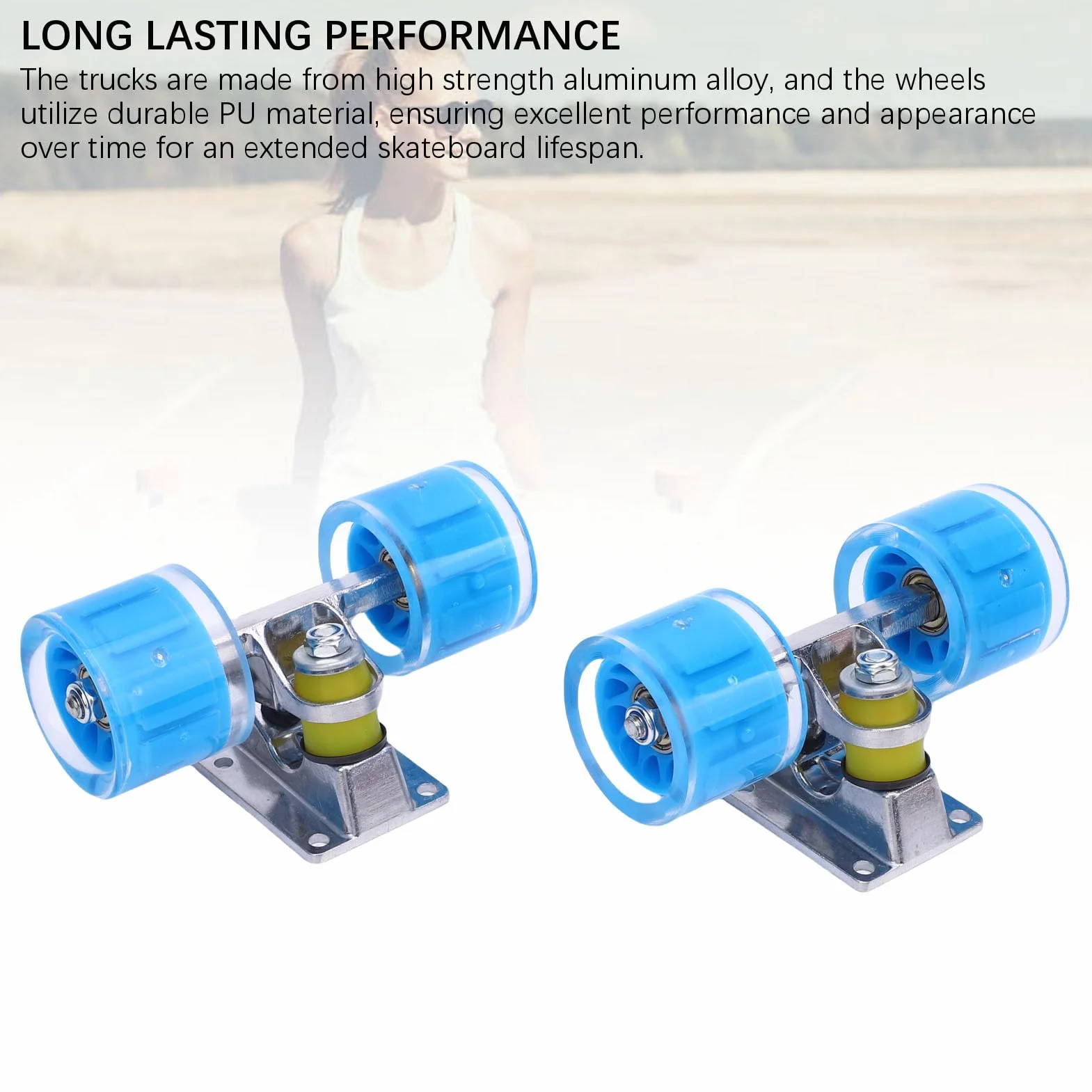 Fockety Set di Truck e Ruote per Skateboard Longboard, Ruote da Skateboard 55 x 45 mm, Set di Truck e Ruote per Skateboards, Kit di ferramenta per Skateboards per Cruiser (Blue)