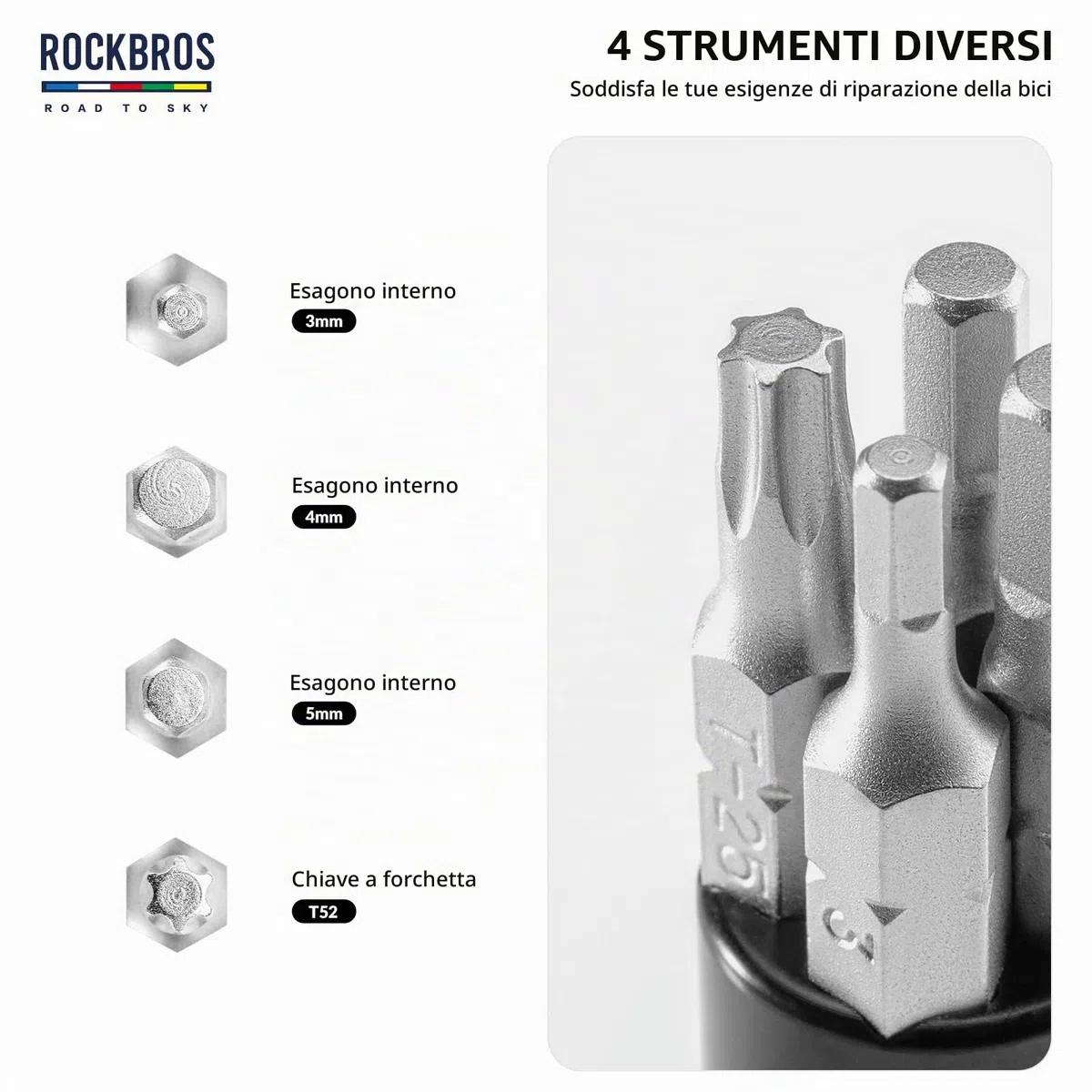 ROCKBROS Road to Sky Attrezzi Multifunzionale Bici, Kit Riparazione 5 in 1 Bicicletta Nascosto, Strumento Tappo Manubrio, Separatore di Catena per Bici da Strada, MTB, BMX