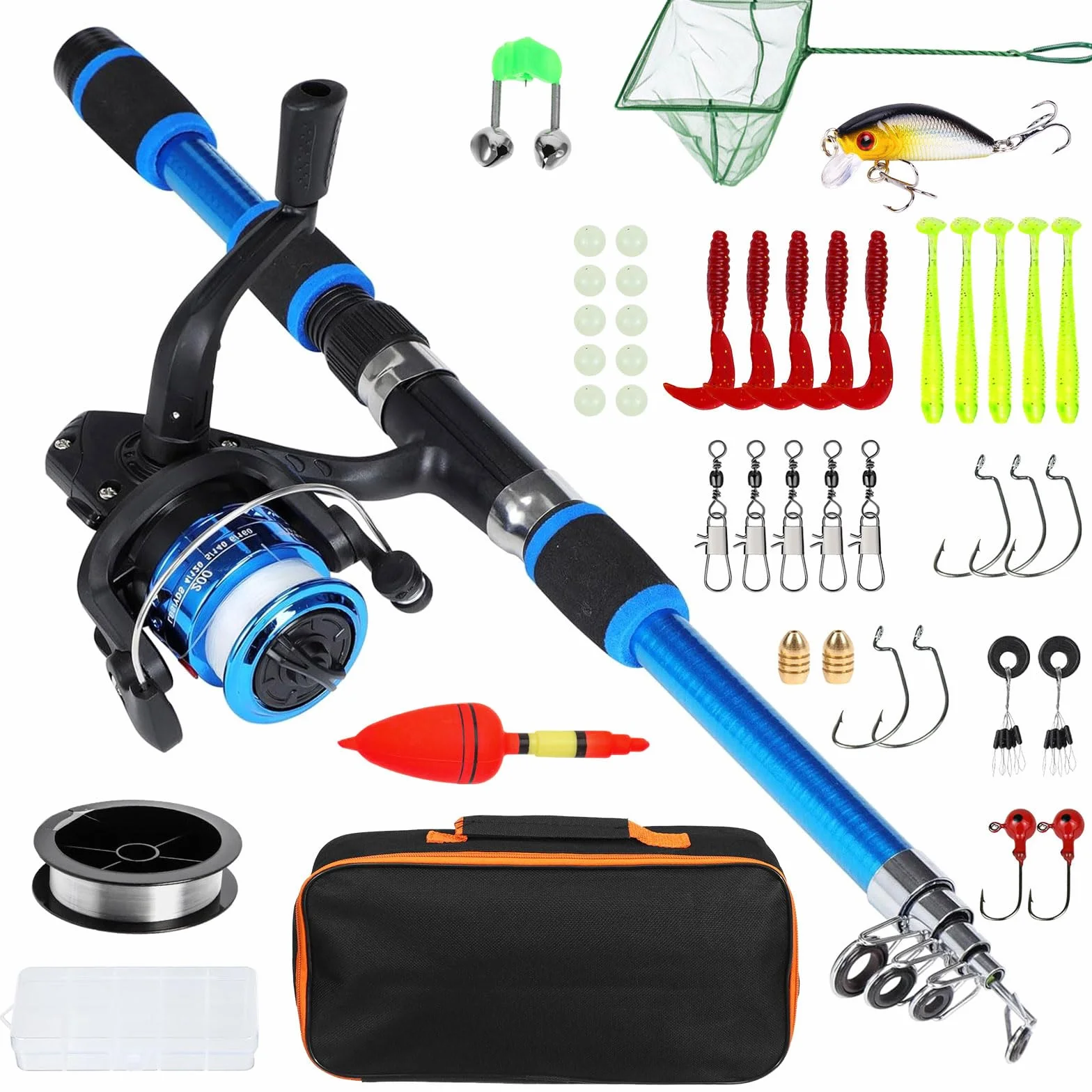 Set da Pesca per Bambini e Principianti con 1.8m Canna da Pesca Telescopica | Mulinello Esca da Pesca 100m Lenza Guadino e Borsa per Il Trasporto