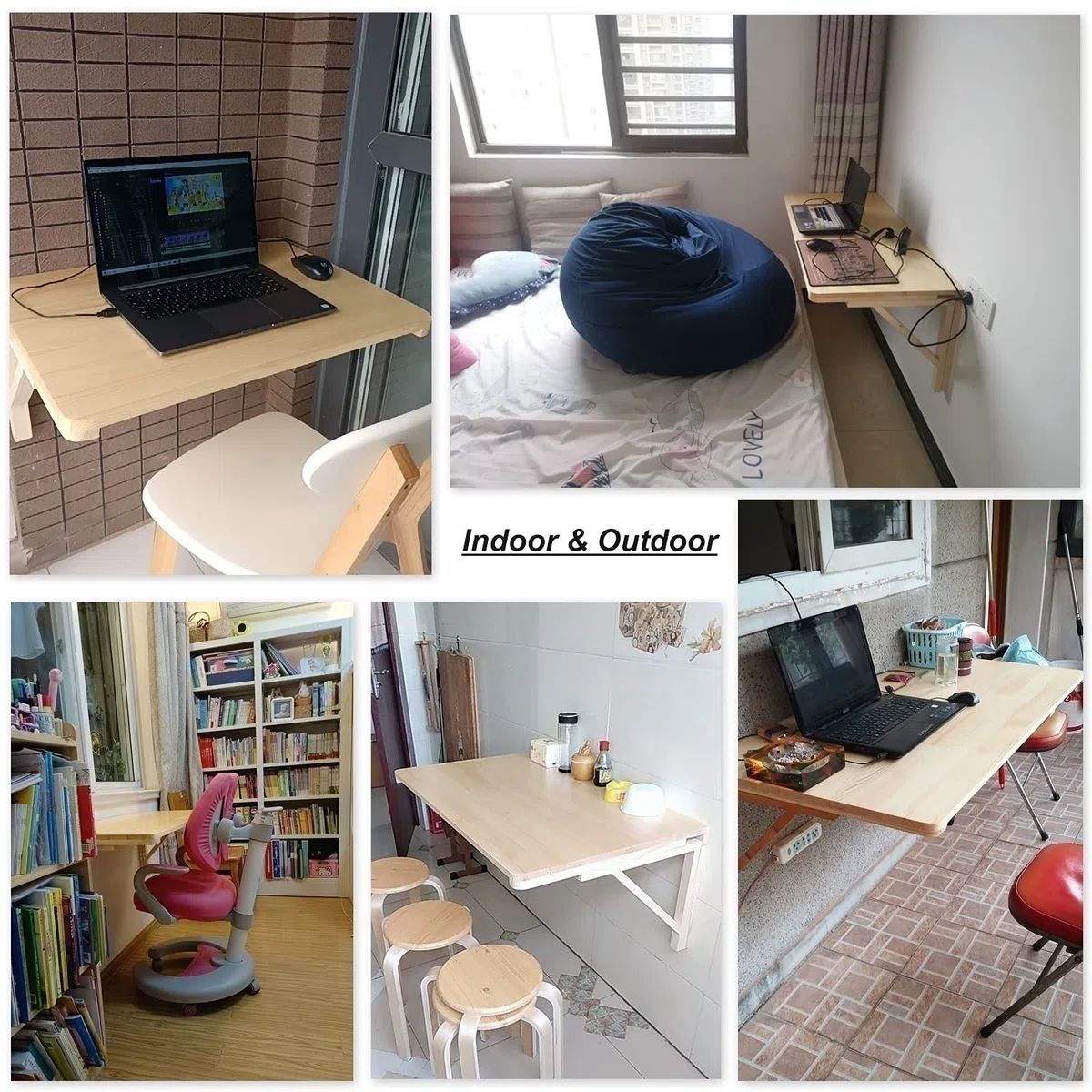 XJBTBA Scrivania Pieghevole a Parete per Cucina e Ufficio Tavolo Galleggiante Compatto salvaspazio 80x60 cm Sala da Pranzo Pieghevole Versatile e postazione di Lavoro per Computer per la casa