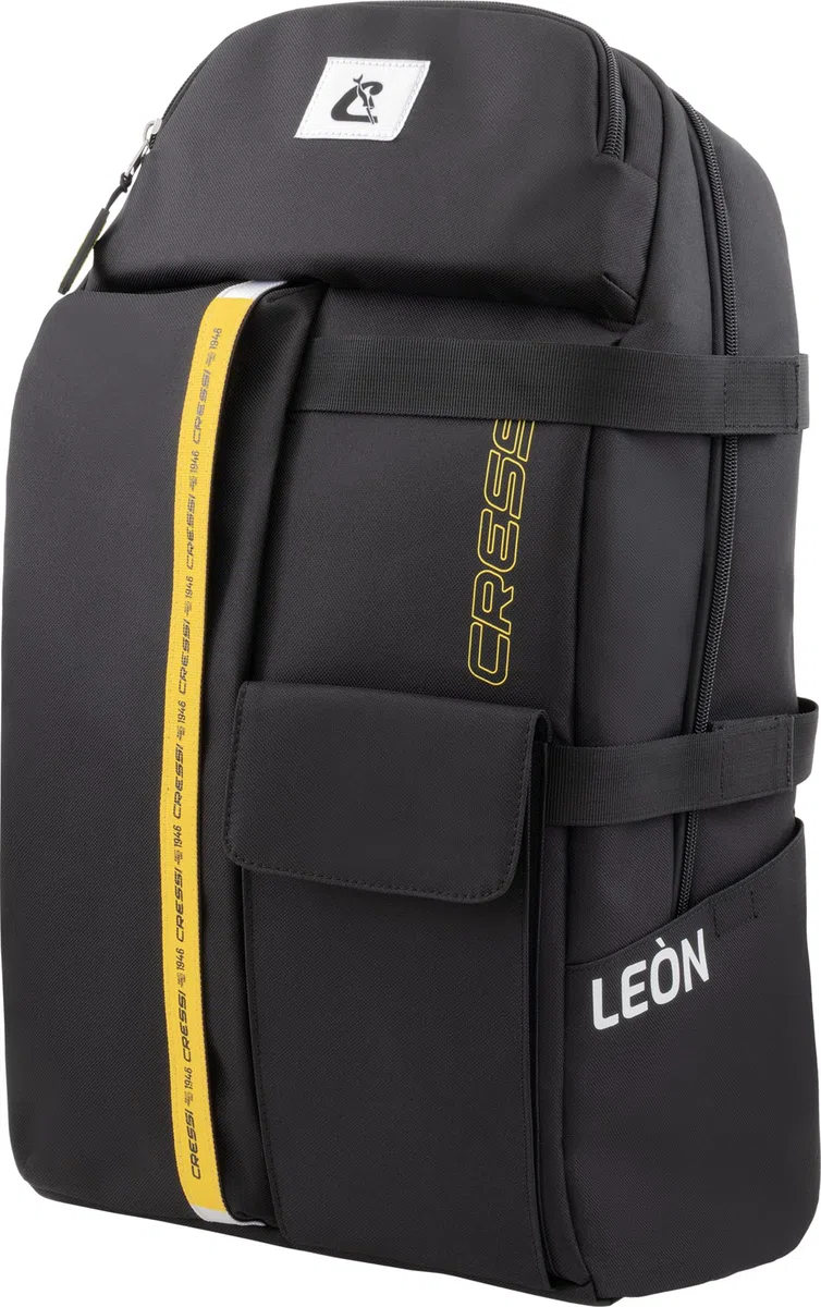 CRESSI dal 1946 - Leon Backpack - Zaino Unisex con Tasca per Maschere/Occhialini/Snorkel, Pratico e Funzionale da un’Immersione Improvvisata a Una Sessione Veloce in Palestra o Studio, Nero/Giallo 22L