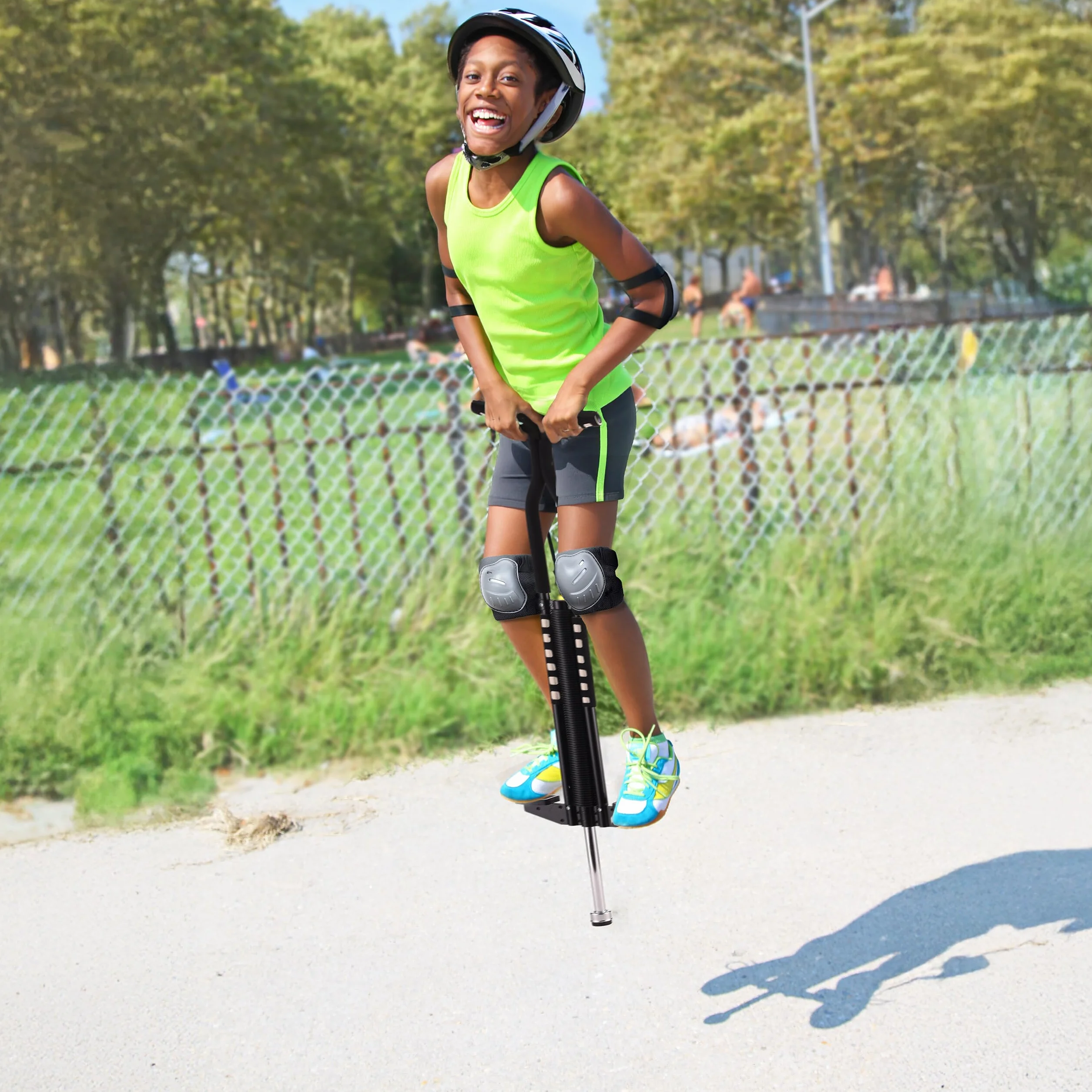 Relaxdays Salterello per Bambini, Pogo Stick, Bastone Salta-Salta, regge 60 kg, Impugnatura Imbottita, Acciaio Inox