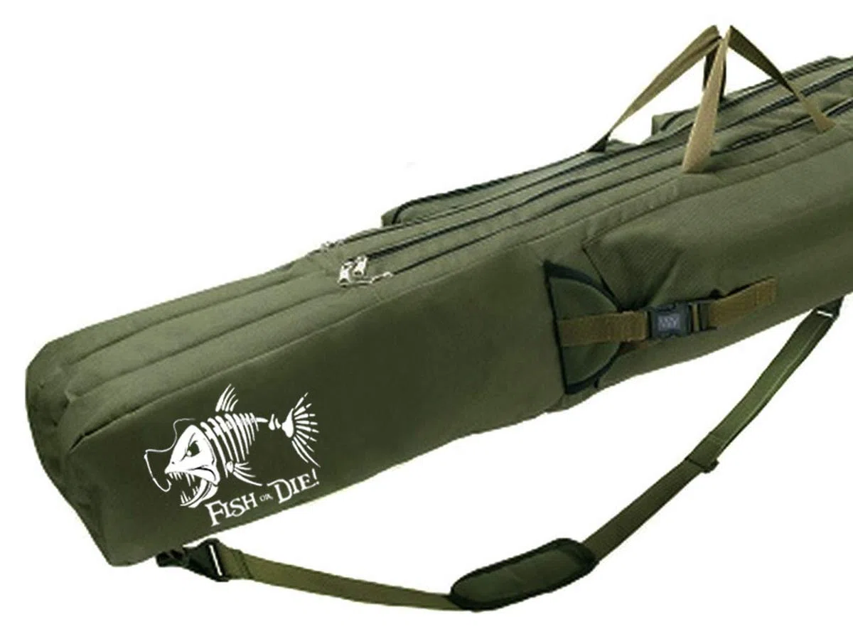 Ferocity Borse da canna da pesca 140/150/160 cm Borsa da trasporto per 3 scomparti Custodia da pesca realizzata in UE con motivo di pesce [023]