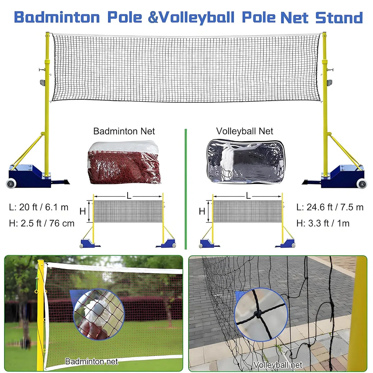 Supporto portatile regolabile in altezza per badminton e pallavolo, uso interno ed esterno