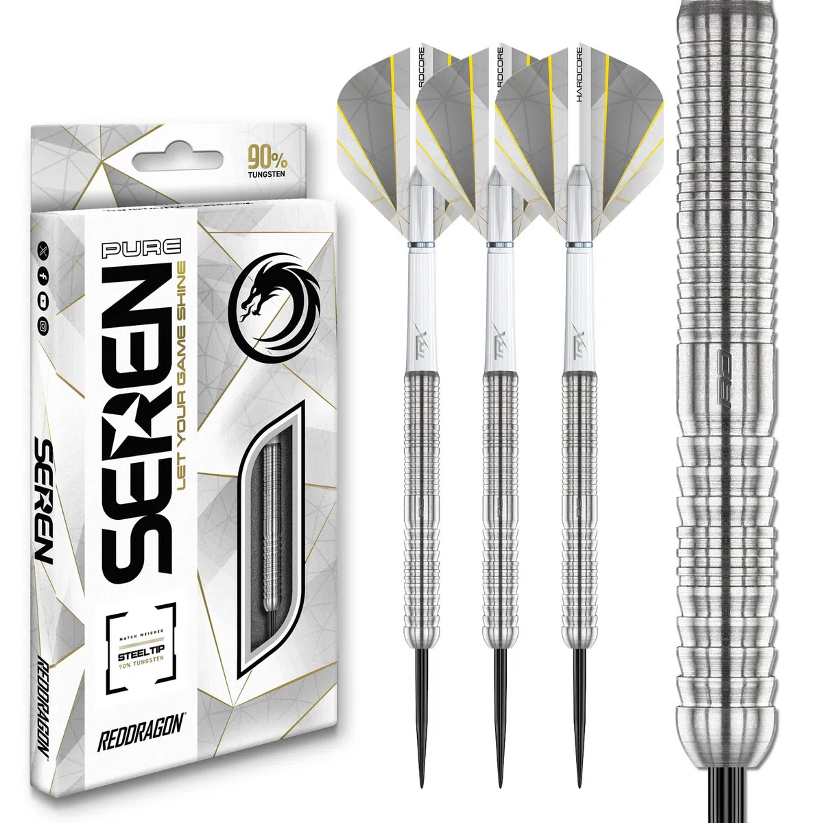 RED DRAGON Darts - Seren Pure Serie - 90% Tungsteno Professionale Punta in acciaio Set di freccette con voli e aste per freccette -Disponibile in quattro stili -Disponibile in 21g, 22g, 23g, 24g & 25g