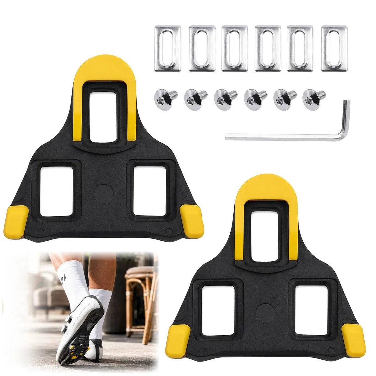 Tacchetti per bicicletta compatibili con sistemi Shimano SPD SL e Look Keo, tacchetti per bici da corsa con galleggiante a 6 gradi, set di tacchetti antiscivolo per pedali per bicicletta per interni