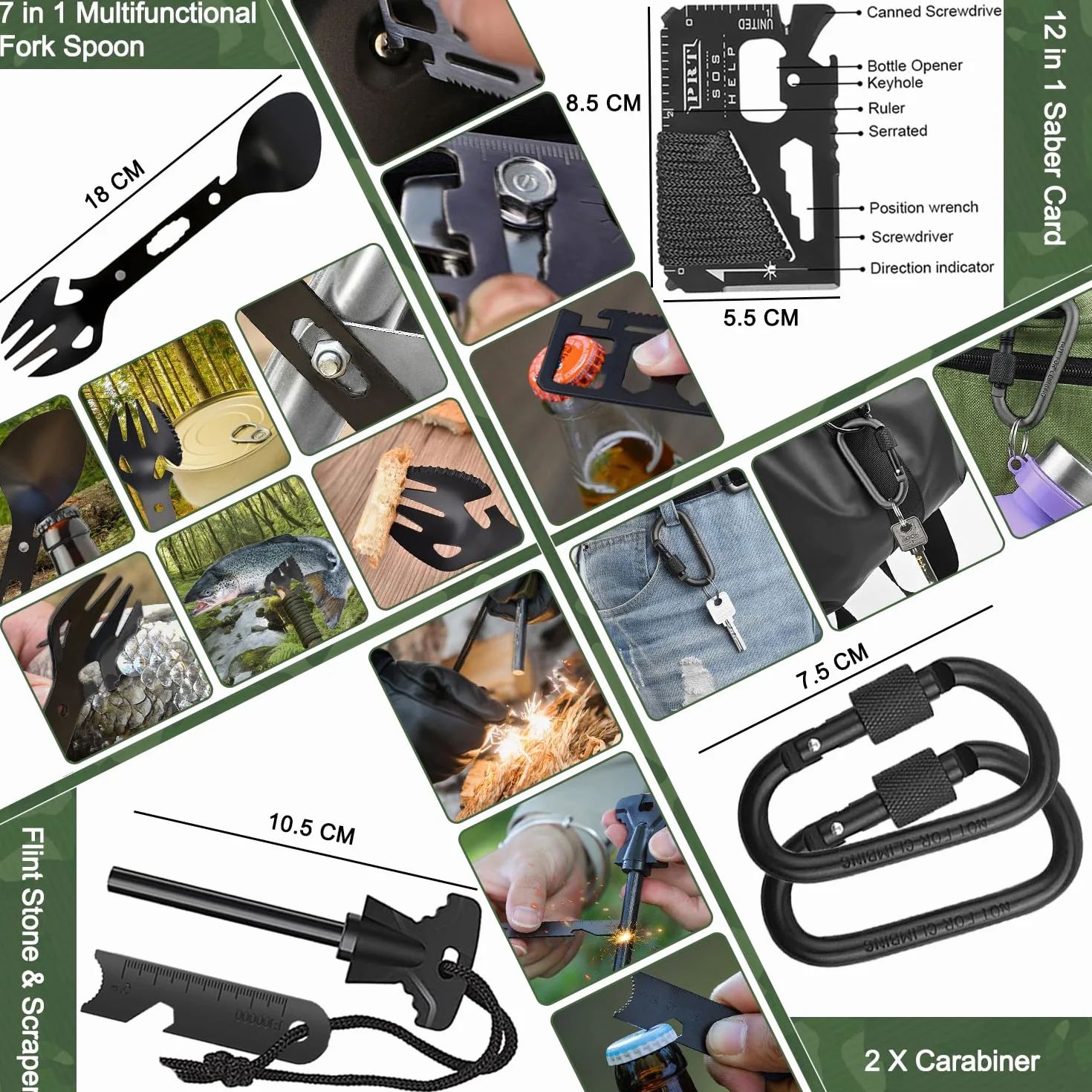 Kit di sopravvivenza 22 in 1, kit di emergenza per esterni, attrezzatura di sopravvivenza per esterni con filtro per acqua, sacca d'acqua per campeggio, avventura, escursionismo (Nero)
