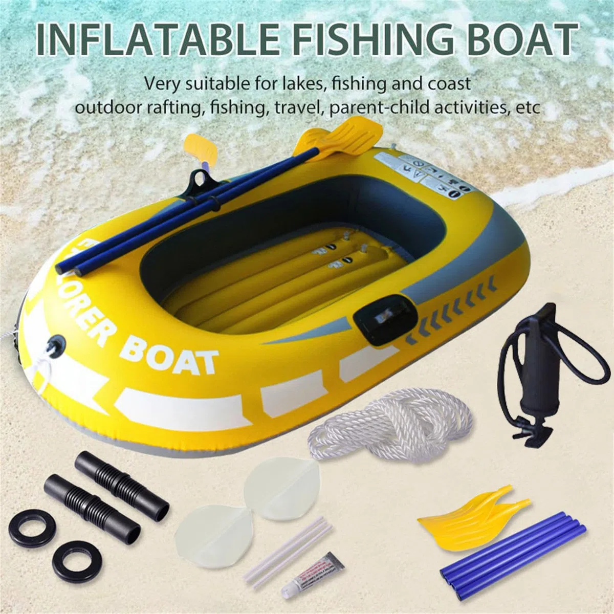 Zattera Gonfiabile - Barca Da Pesca Kayak In PVC Portatile Pieghevole | Barca Da Pesca Canoa con Doppio remo, Zattera In PVC per Sport Acquatici Di Pesca Alla Deriva All'aperto