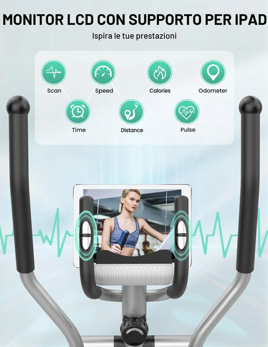 THERUN Ellittica da Casa, Ellittica Professionale Ultra Silenziosa con 16 Livelli di Resistenza Regolabile, Display LCD, Pedali Antiscivolo, Supporto Borraccia, Capacità Di Carico 120KG