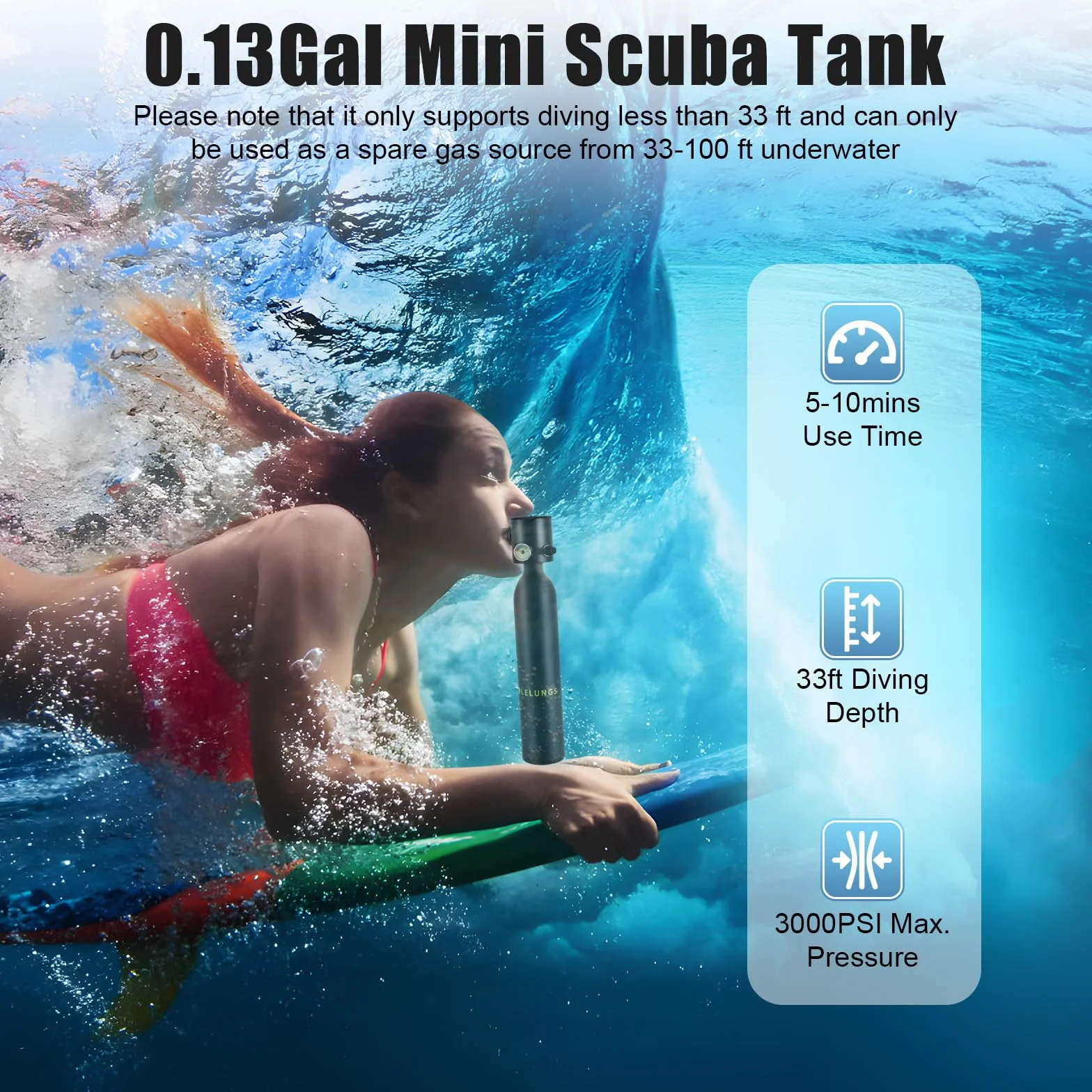Mini bottiglia per immersioni da 0,5 l, con manometro e valvola di respirazione, in alluminio, 3000 psi, per immersioni, snorkeling