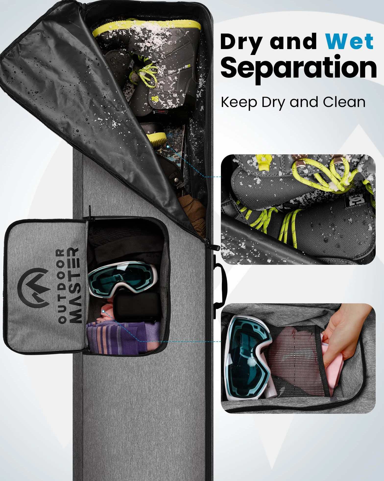OutdoorMaster Borsa da Snowboard – 900D Resistente all'Acqua Snowboard Borsa da Viaggio con Tracolla, Design Pieghevole