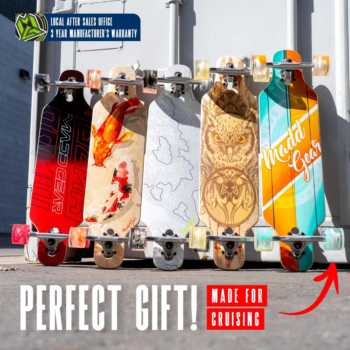 Skateboard Cruiser per adulti e ragazzi, tavola leggera in acero da 78,7 cm, ruote lisce da 70 mm, longboard Madd Gear