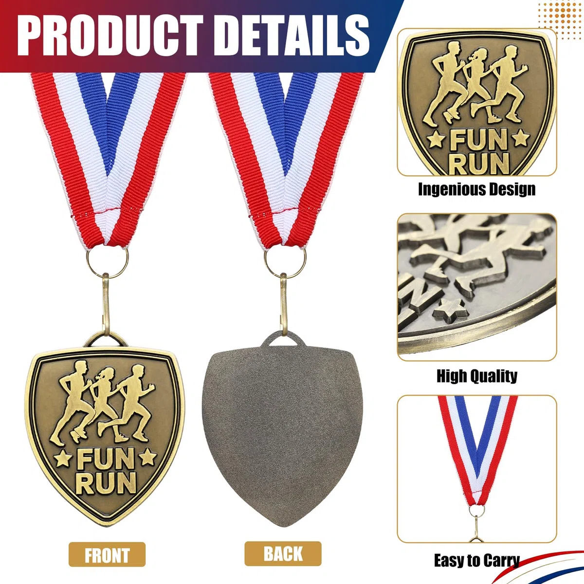 Kenning 20 medaglie premio sfuse 6,1 cm medaglie sportive in bronzo con nastri per il collo bandiera medaglie trofeo di calcio vincitore partecipazione premio regali per giochi sportivi eventi feste