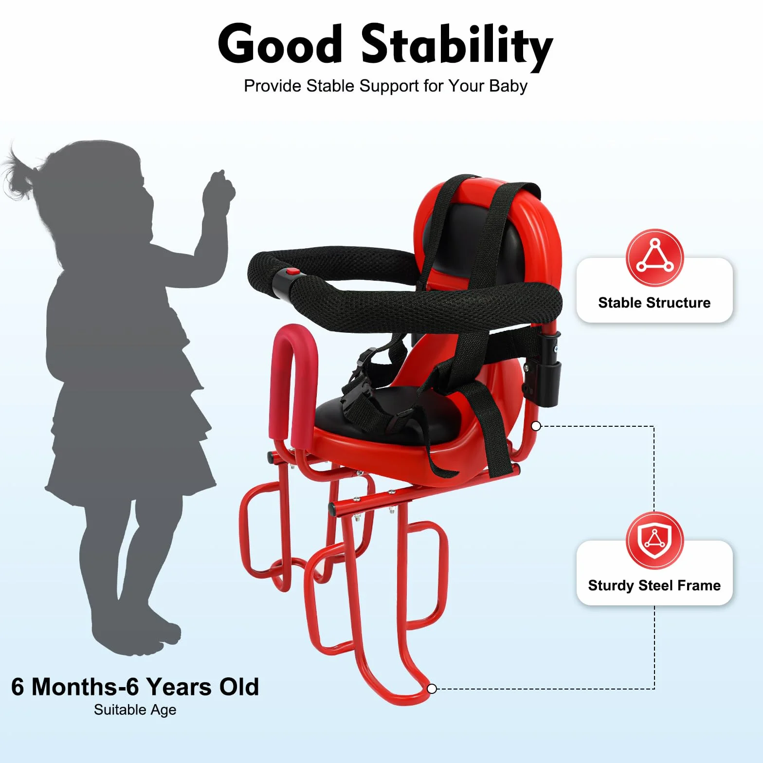 Seggiolino per bicicletta per bambini posteriore con cintura a 4 punti, per bambini da 6 mesi a 6 anni, con poggiapiedi e schienale, per mountain bike, e-bike, bici da corsa