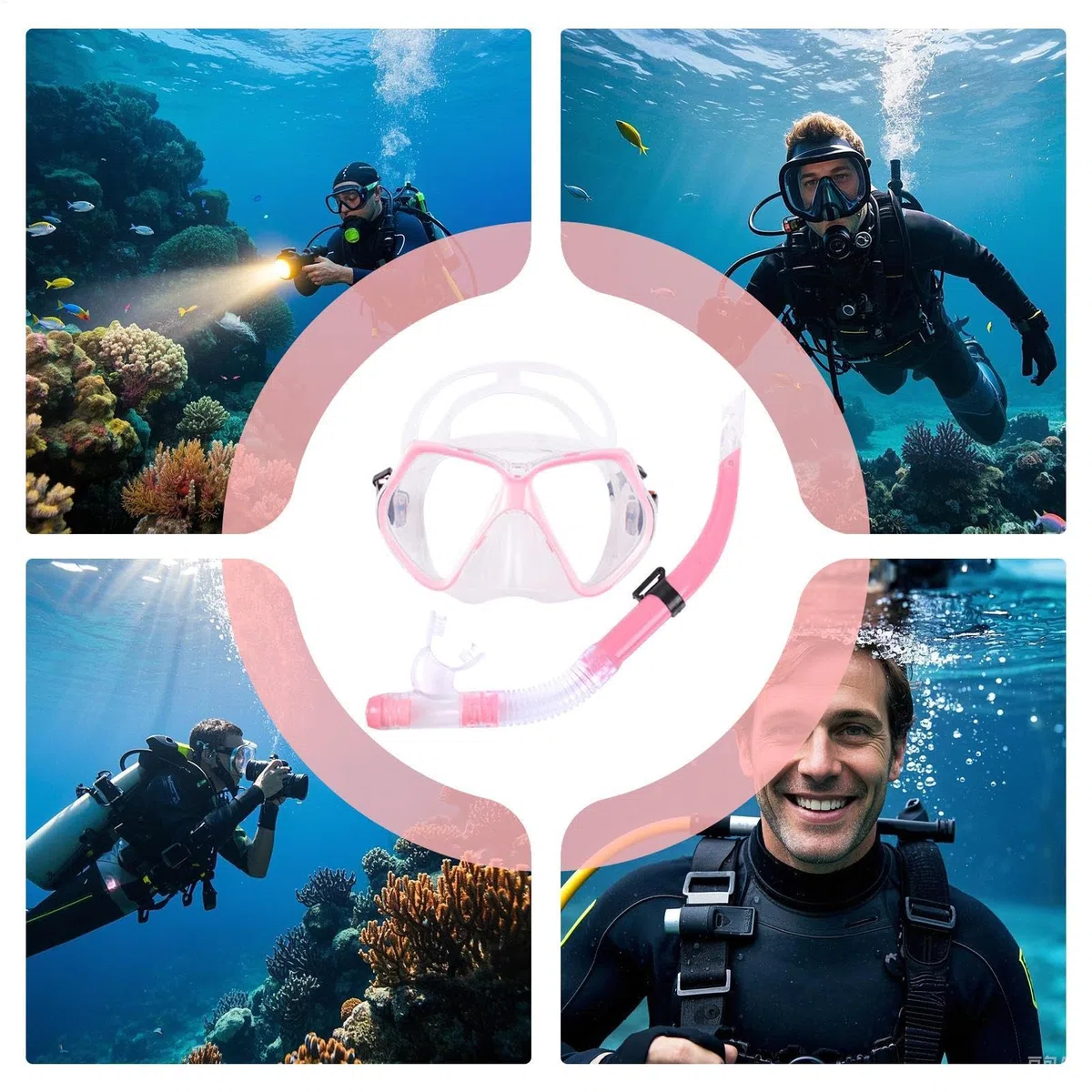 Set da snorkeling per adulti, maschera da nuoto per adulti, anti-perdite e anti-appannamento, attrezzatura professionale per snorkeling, vista panoramica, respirazione sicura