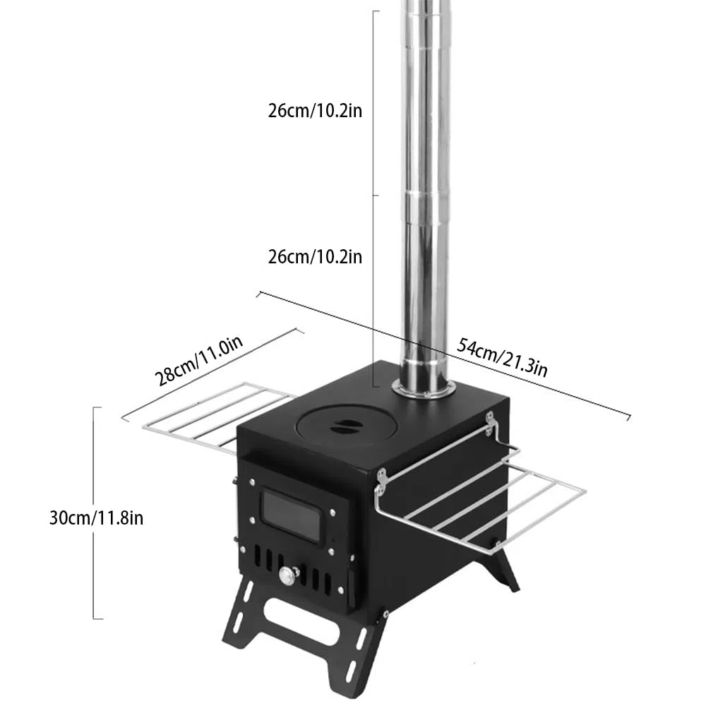 Hanzete - Stufa a legna da campeggio, in acciaio inox, pieghevole, con tenda, finestra, patio, caminetto, falò, cucina, ideale per picnic
