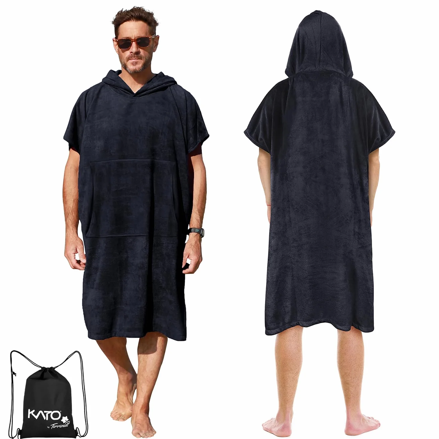 Kato Tirrinia Beach Surf Poncho con tasca, in neoprene assorbente, con fasciatoio, asciugamano poncho, per surf, nuoto, per adulti, uomini e donne