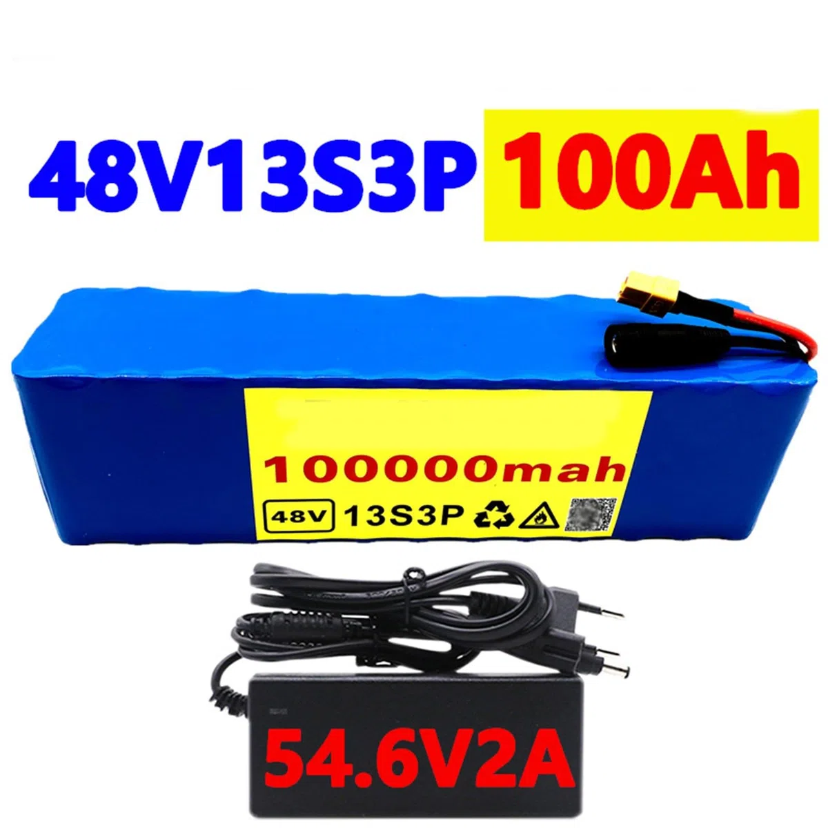 Batteria Ricaricabile agli ioni di Litio 13S3P, Batteria al Litio da 48 V 100 Ah per Bicicletta elettrica, Scooter Elettrico con Batteria Ebike da 48 Volt XT60 Plug