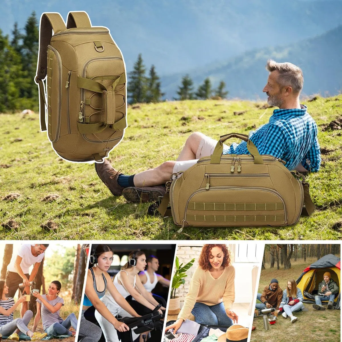 Zaino Da Palestra Per Uomini Tessuto Oxford Impermeabile E Convertibile | Borsa Sportiva Duffle Multiuso Per Uomo E Donna Escursionismo Campeggio Pesca Allenamento Fitness E Viaggi Brevi