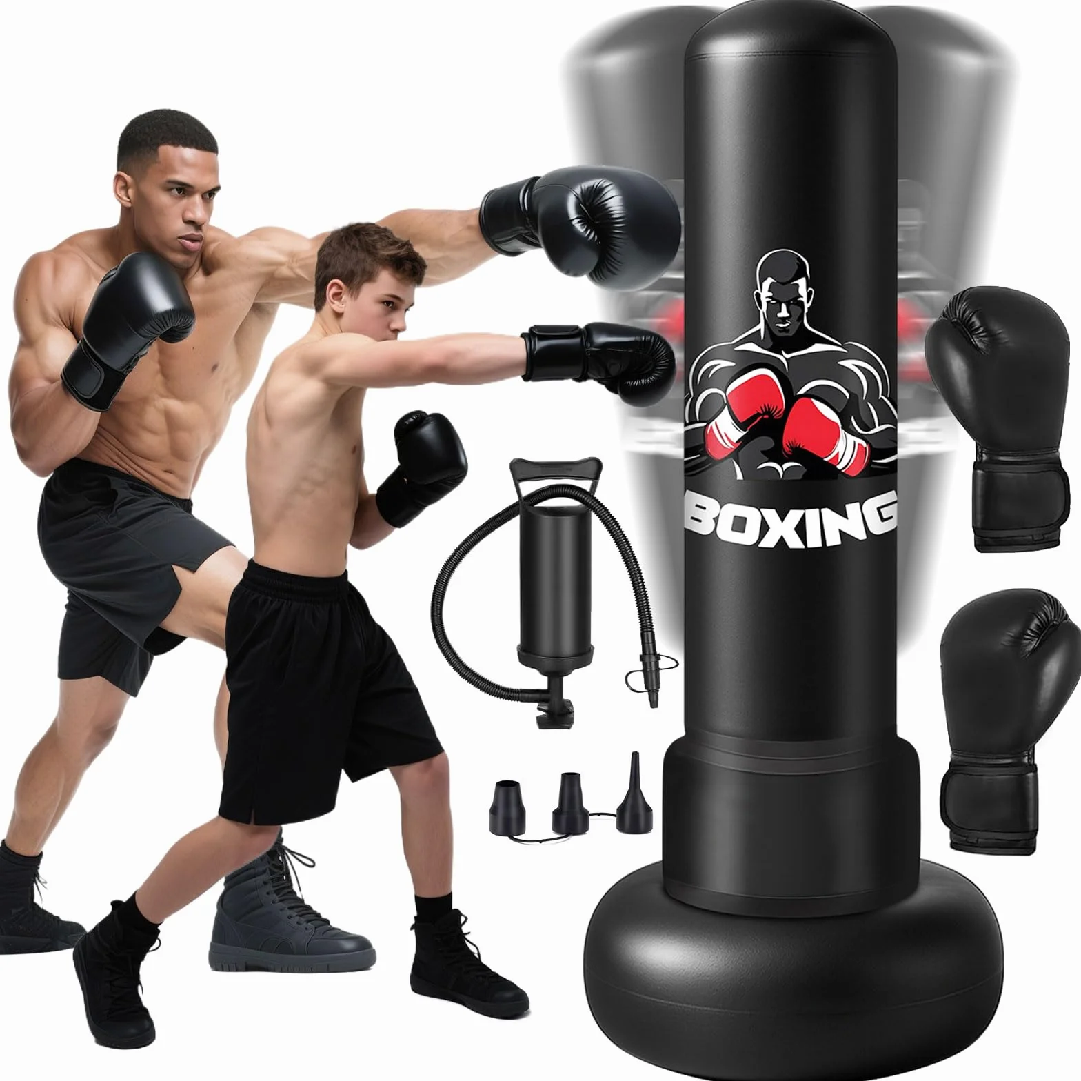 Qoosea Sacco da Boxe per Adulti, Stabile Pungiball Adulti Gonfiabile con Guantoni da Boxe, Sacchi da Boxe Gonfiabile per Pratica di Taekwondo Muay Thai Karate MMA Fitness