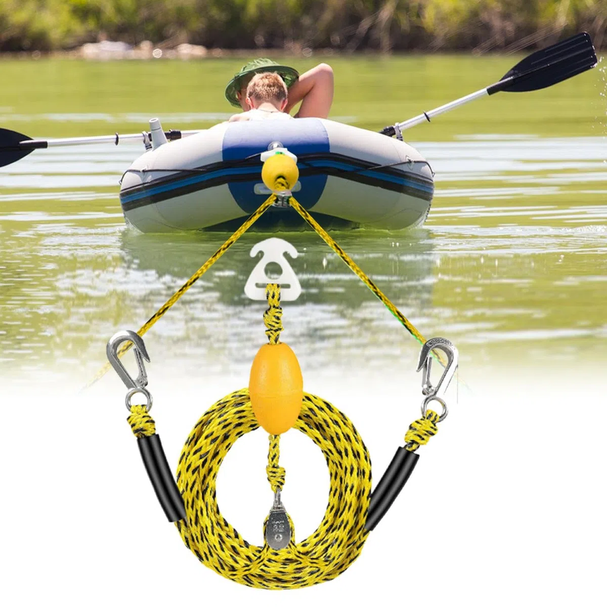 Imbracatura di traino per sci d'acqua, corda per connettore rapido per barca, 300 x 8 x 8 cm, tubo trainabile per sport e tiro, 4 piloti principianti appassionati adulti rimorchiabili attrezzature