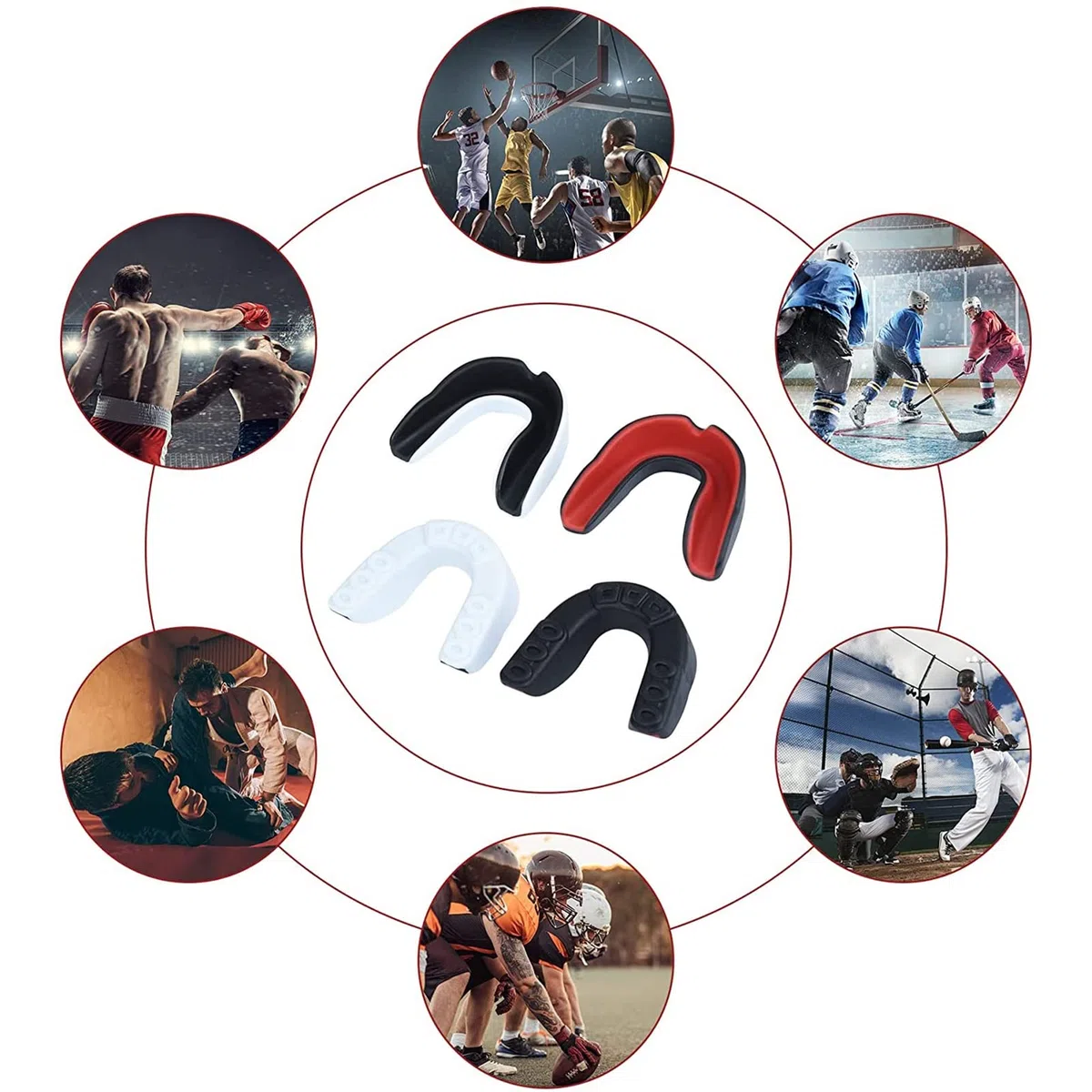 Paradenti, Adulti E Junior Scudo di Gomma con Custodia, Paradenti Professionale Slim Fit per Calcio, Boxe, MMA, Rugby, Arti Marziali, 4 Pezzi