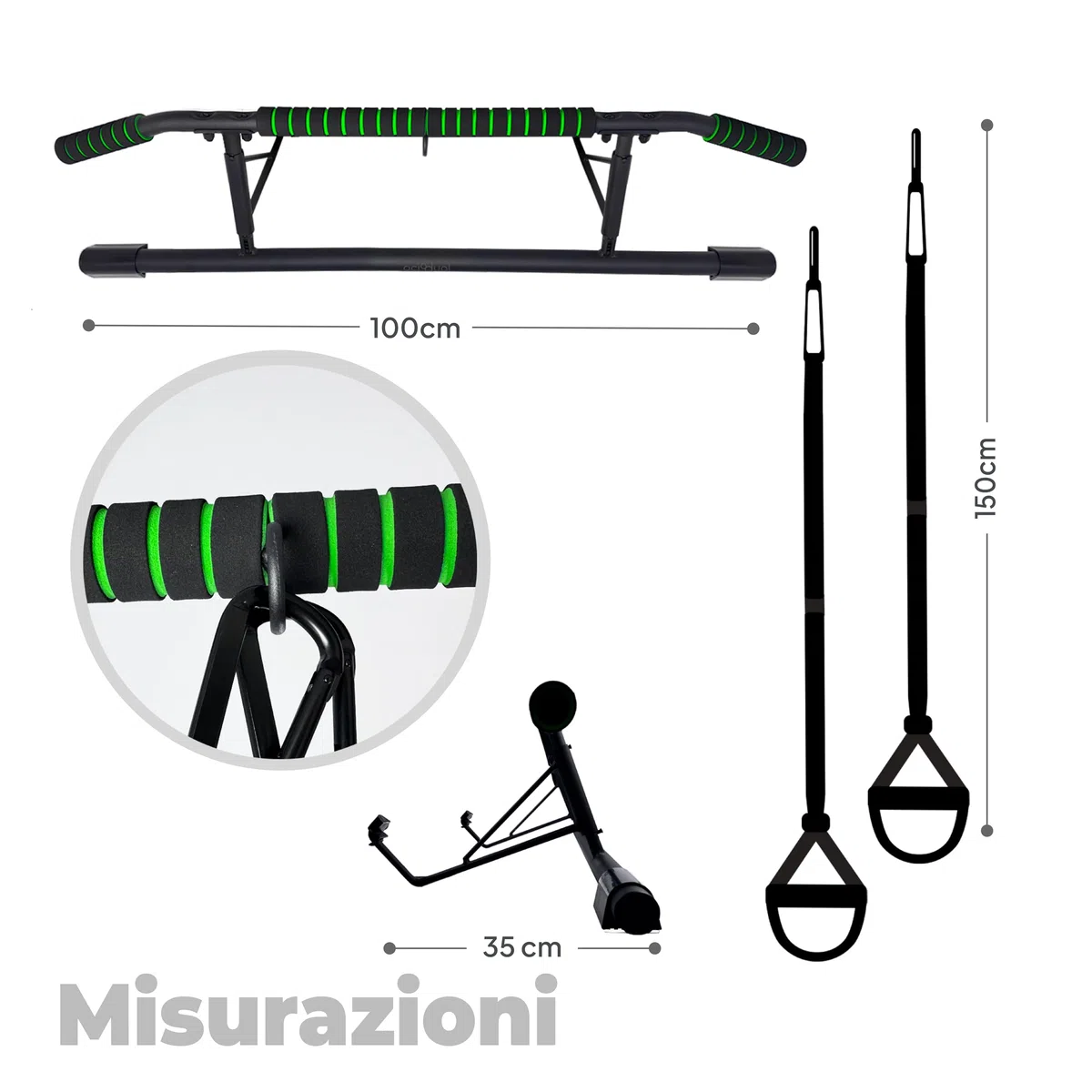 OcioDual sBarra per Trazioni Senza Viti + Cinghie per Allenamento in Sospensione, Barra per Trazioni da Porta Maniglie Elastiche e Antiscivolo in Schiuma, Pull Up Bar Door