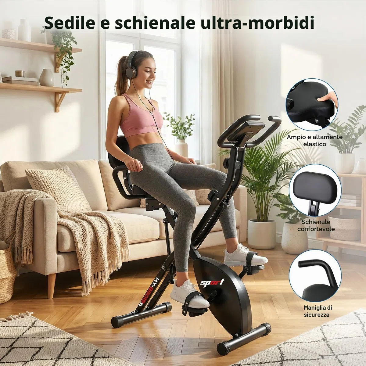 Cyclette Pieghevole da Casa 4 in 1, Bicicletta magnetica pieghevole, Resistenza magnetica regolabile a 8 livelli, monitor LCD e sensore di frequenza cardiaca.