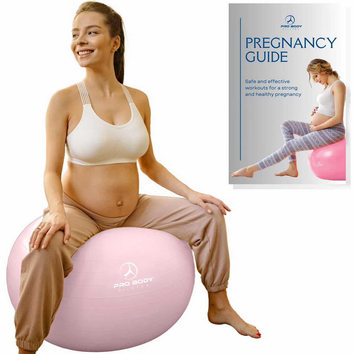 ProBody Pilates Palla per il parto – Palla per esercizi di gravidanza con libro, palla da yoga per esercizi prenatali e postnatali, palla per gravidanza