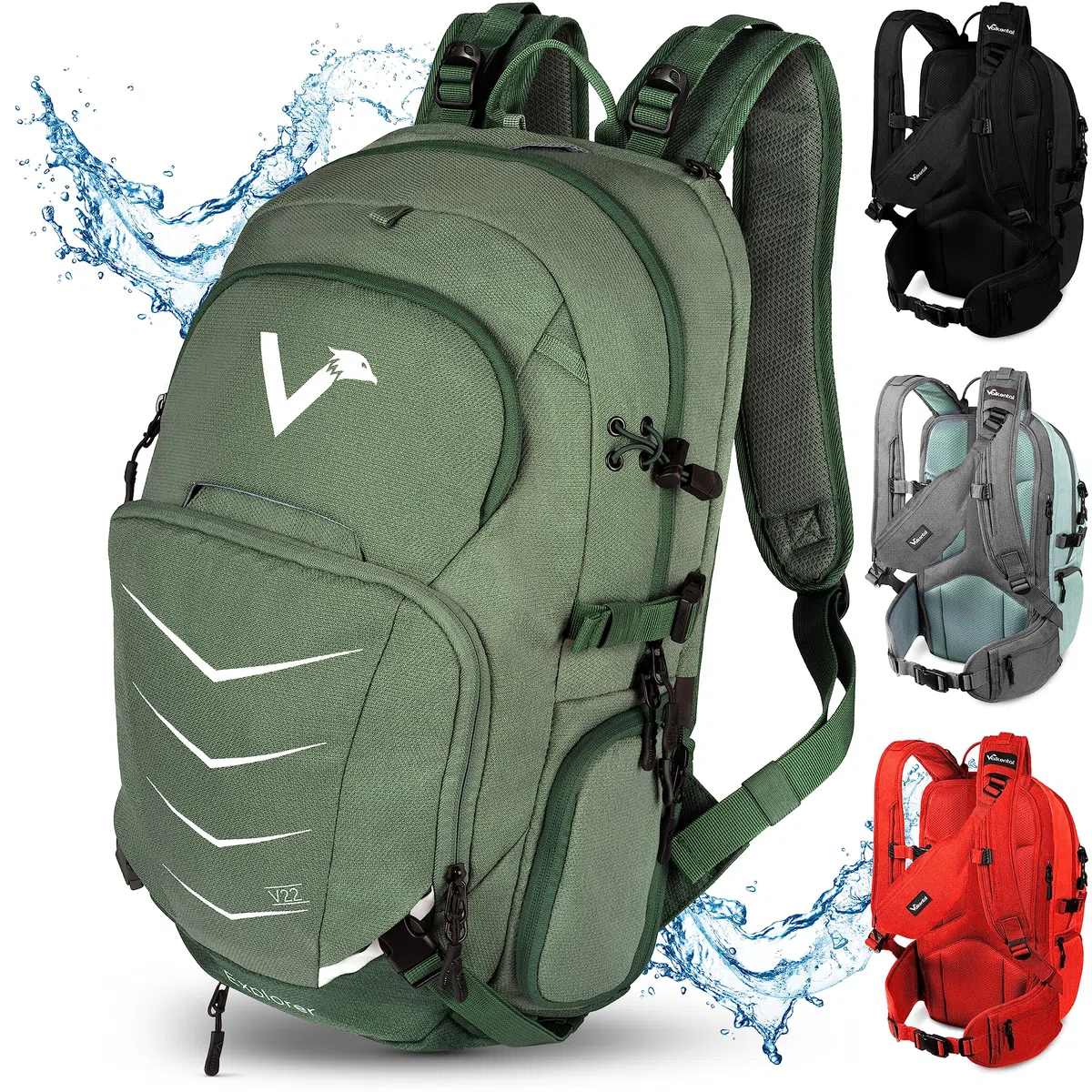 Valkental - Zaino di Alta Qualità e Sostenibile con Cinture Fianchiali Riponibili | 22L | Espandibile con Marsupio - Perfetto per Escursionismo, Trekking, Ciclismo e Attività all'Aperto