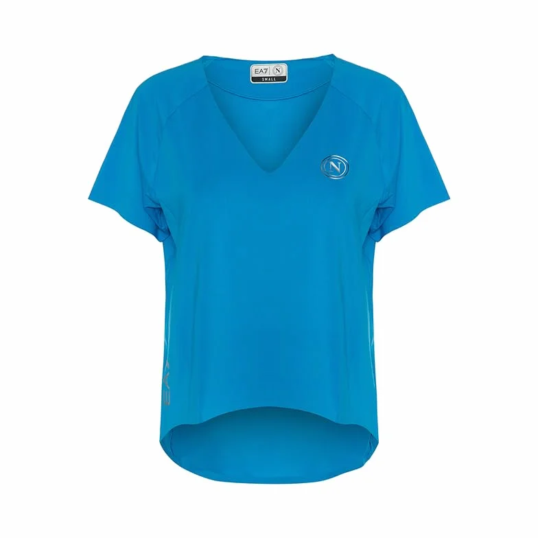 SSC NAPOLI T-Shirt Donna Azzurro, EA7, Prodotto Ufficiale, Logo SSCN, Linea Donna, L