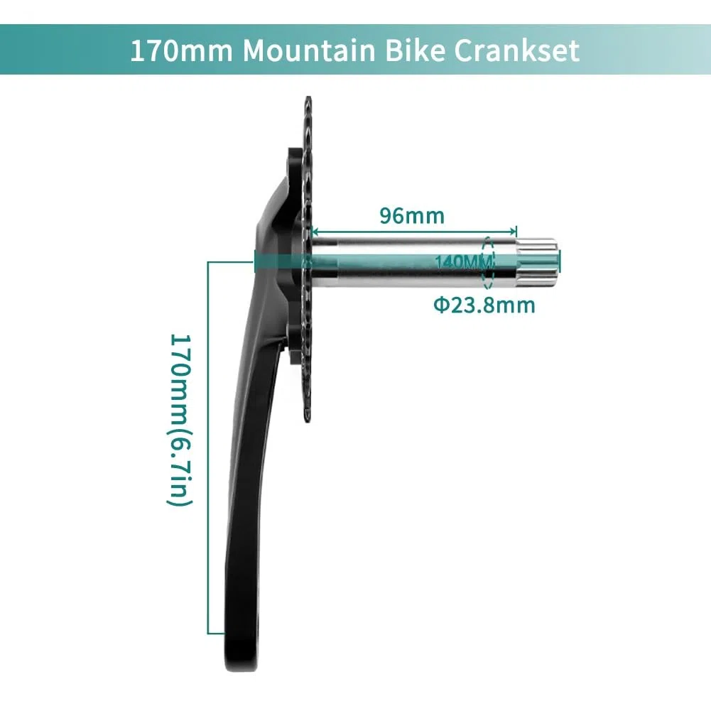 Guarnitura per mountain bike da 170 mm, guarnitura cava integrata 104 36T, velocità singola, denti stretti e larghi, corona rotonda, set di pedivelle per 8/9/10/11/12 pollici, lega di alluminio