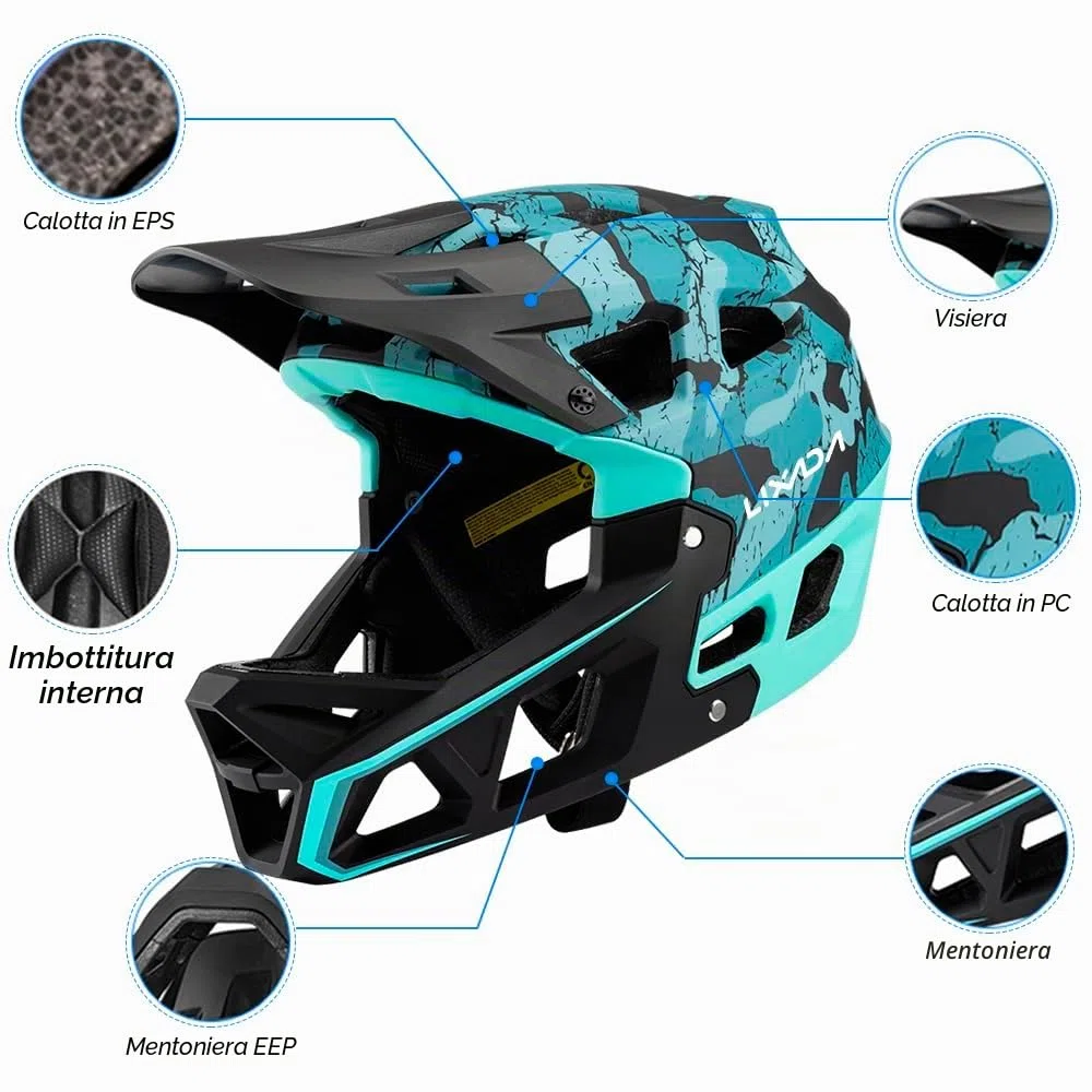 Lixada Casco integrale per adulti, per mountain bike, da corsa, downhill, mountain bike