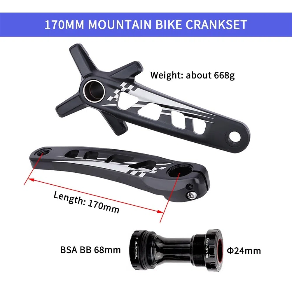 Guarnitura per Mountain Bike da 170 mm, BCD 104, 32/34/36/38T, velocità Singola, Corona Ovale, pedivella Cava Integrata per 8-12 con Movimento Centrale BSA, Lega di Alluminio Nera.
