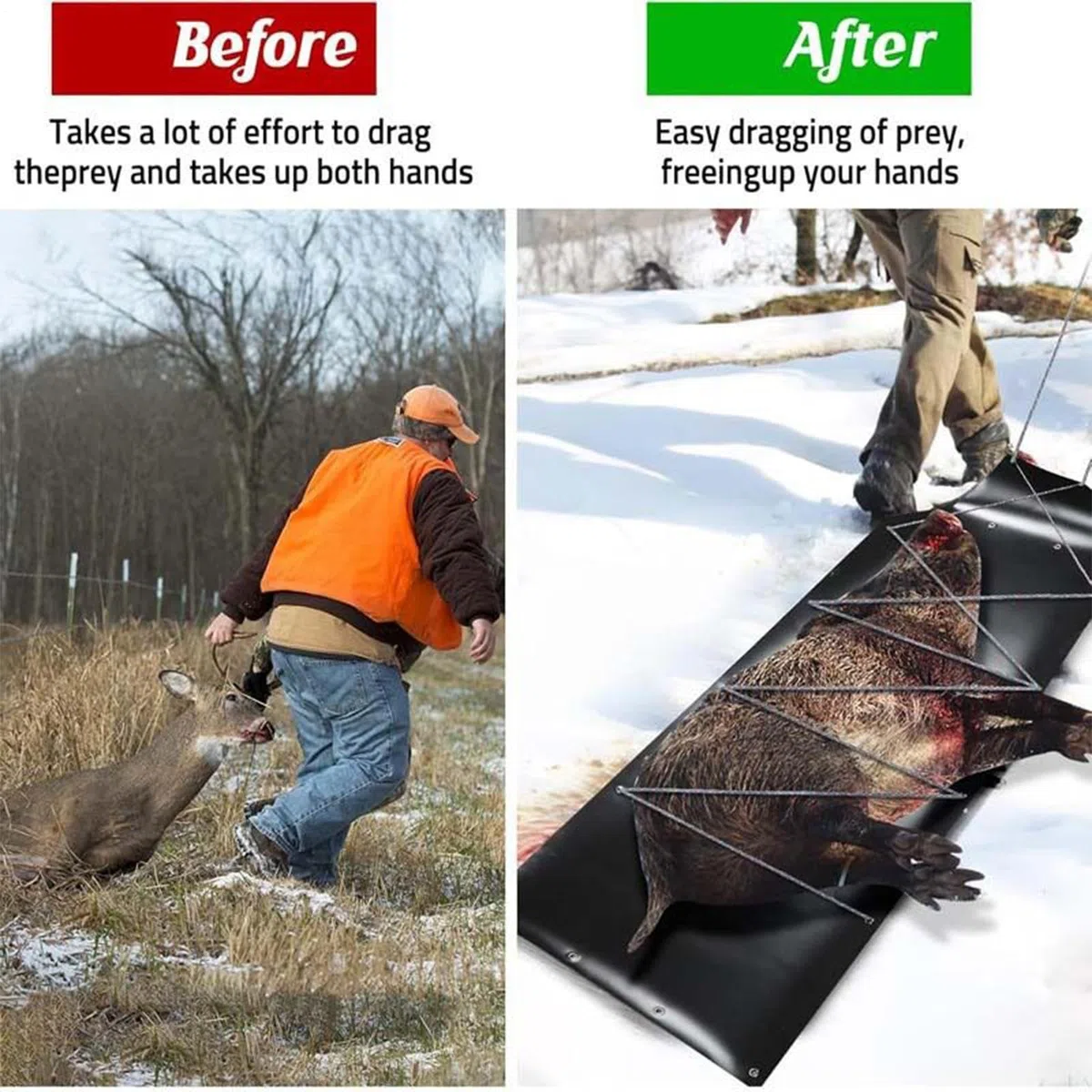 Slitta Da Traino Per Cervi Carrello Scorrevole Kit Traino Trasporto Outdoor | Slitta Da Caccia Pieghevole Ispessita Per Cervi per trasporto cacciatore neve spiaggia richiami tronchi pesca s