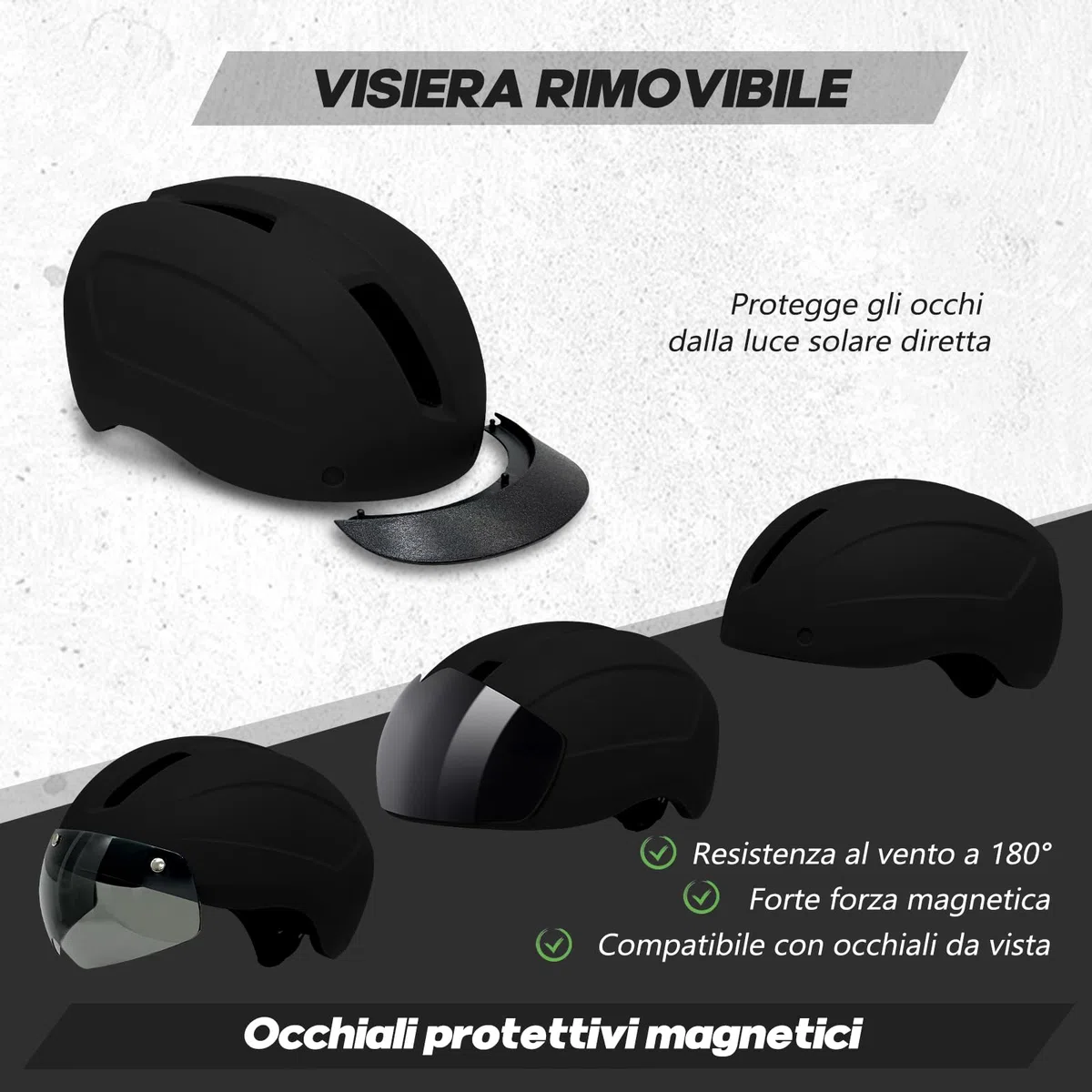 LeapBeast Casco Urbano Unisex,Casco da Bicicletta Leggero con Visiera Parasole e Occhiali Magnetici Staccabili, Misura Regolabile,Calotta in PC, Adatto per Bici Elettriche,MTB e Bici da Città