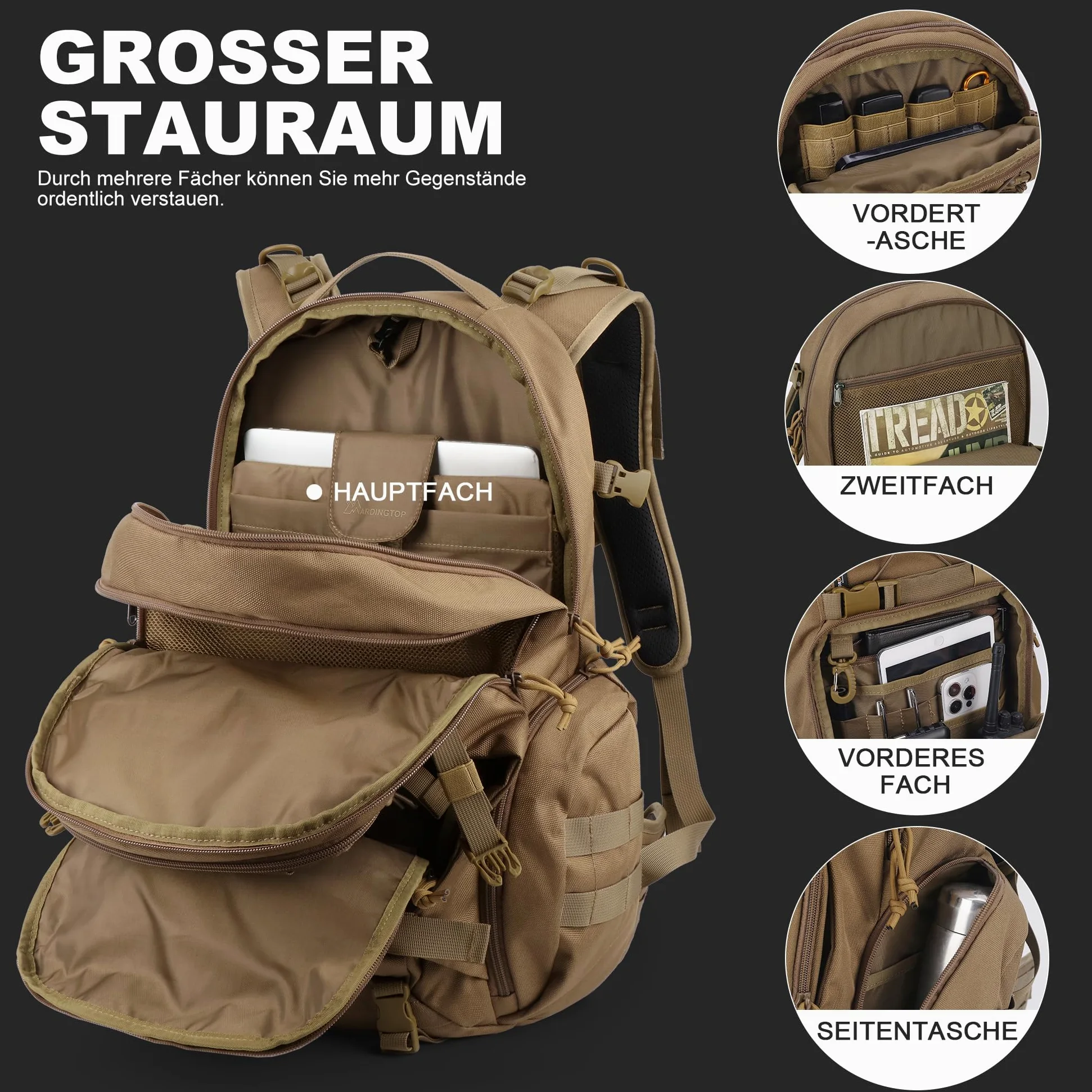 Mardingtop Molle, zaino militare, da trekking, da uomo, da trekking, da trekking, da corsa, per escursioni, alpinismo, sopravvivenza