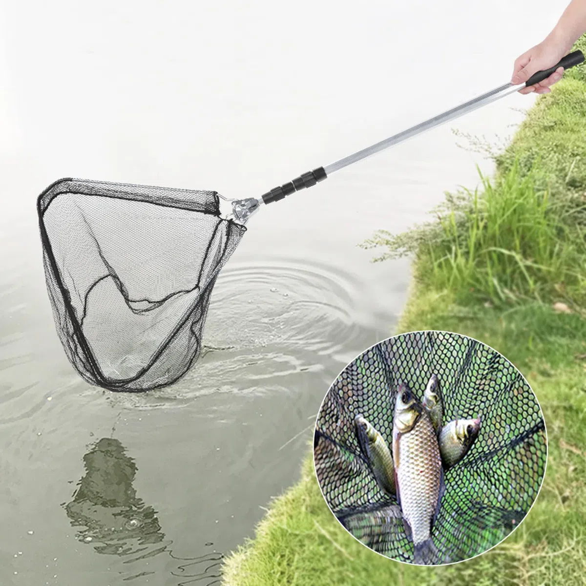 Guadino da pesca professionale telescopico con manico in lega di alluminio estensibile da 72 cm a 170 cm Design pieghevole leggero e durevole per pescatori d'acqua dolce e