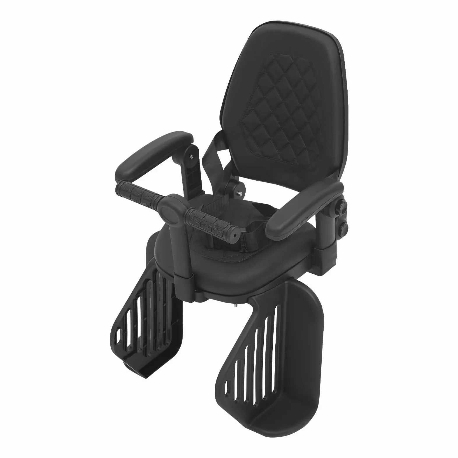 Seggiolino per bicicletta, montaggio posteriore, 50 kg, con cinture di sicurezza, poggiapiedi e braccioli rimovibili, per bici da città e altre biciclette con sedile posteriore, nero.