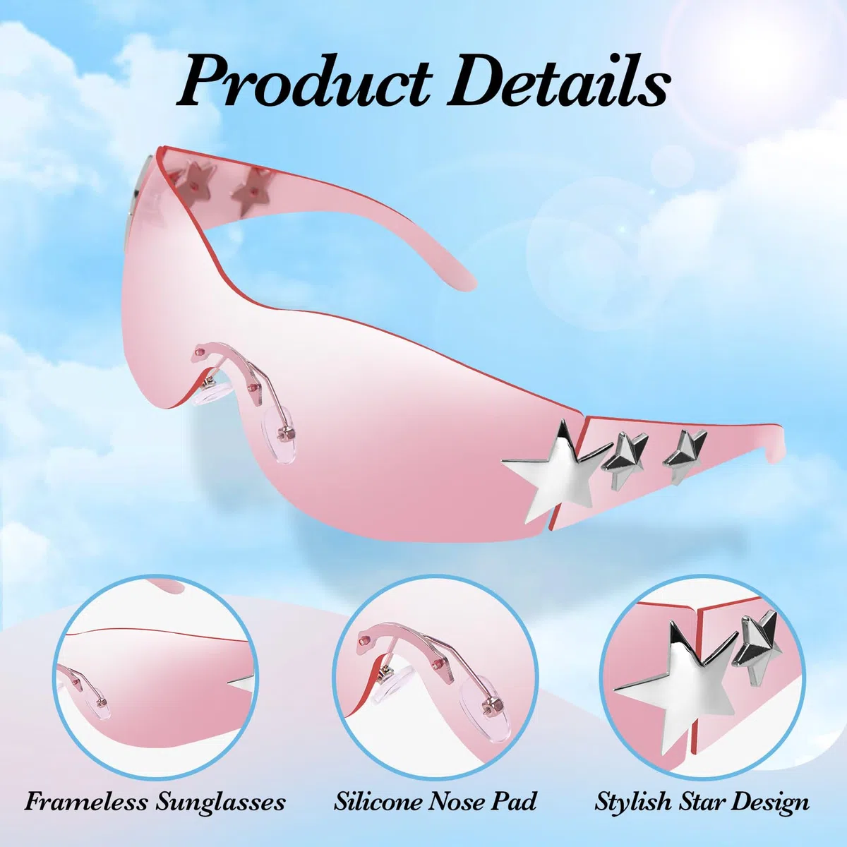 Occhiali da sole Wrap Shield oversize per ciclismo e guida, design a stella Y2K, ultra leggeri, unisex, confezione da 3