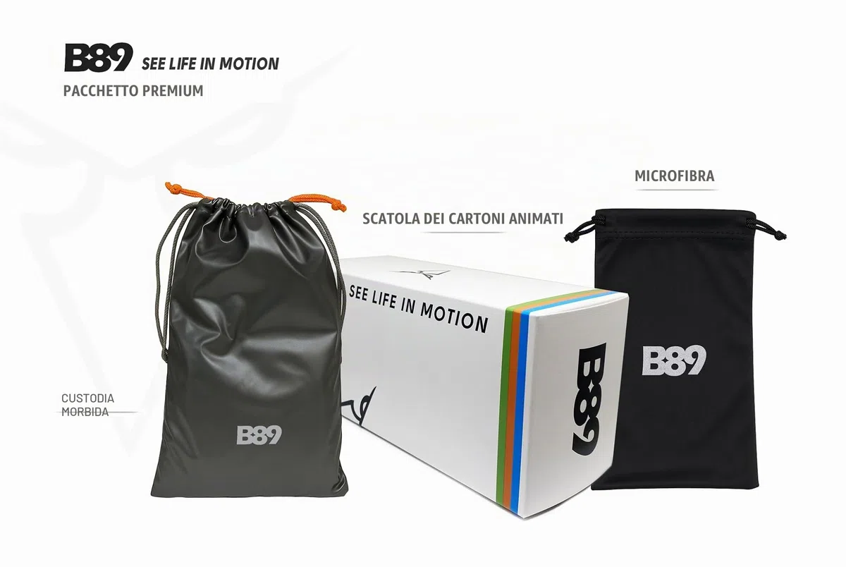 B89 Occhiali da Sole Sportivi Uomo e Donna in TR90 - Lente Ampia Antiappannante CIclismo Running Lifestyle etc Nasello Ergonomico mod. BG